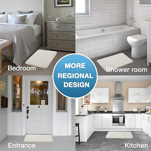 Vista 164 de Flamingo P Tapete de baño de espuma viscoelástica, extra largo, antideslizante, absorbente de agua, grueso, suave, lavable, 47 x 17 pulgadas