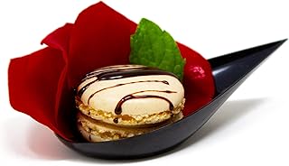 CMJJ 48 Pack Tiny Tear Spoon Black Mini Appetizer Plates Mini Plastic Dessert Spoons Professional-Grade Recyclable Party Small Serving Platter Black Disposable Plates Serving Tray for Events