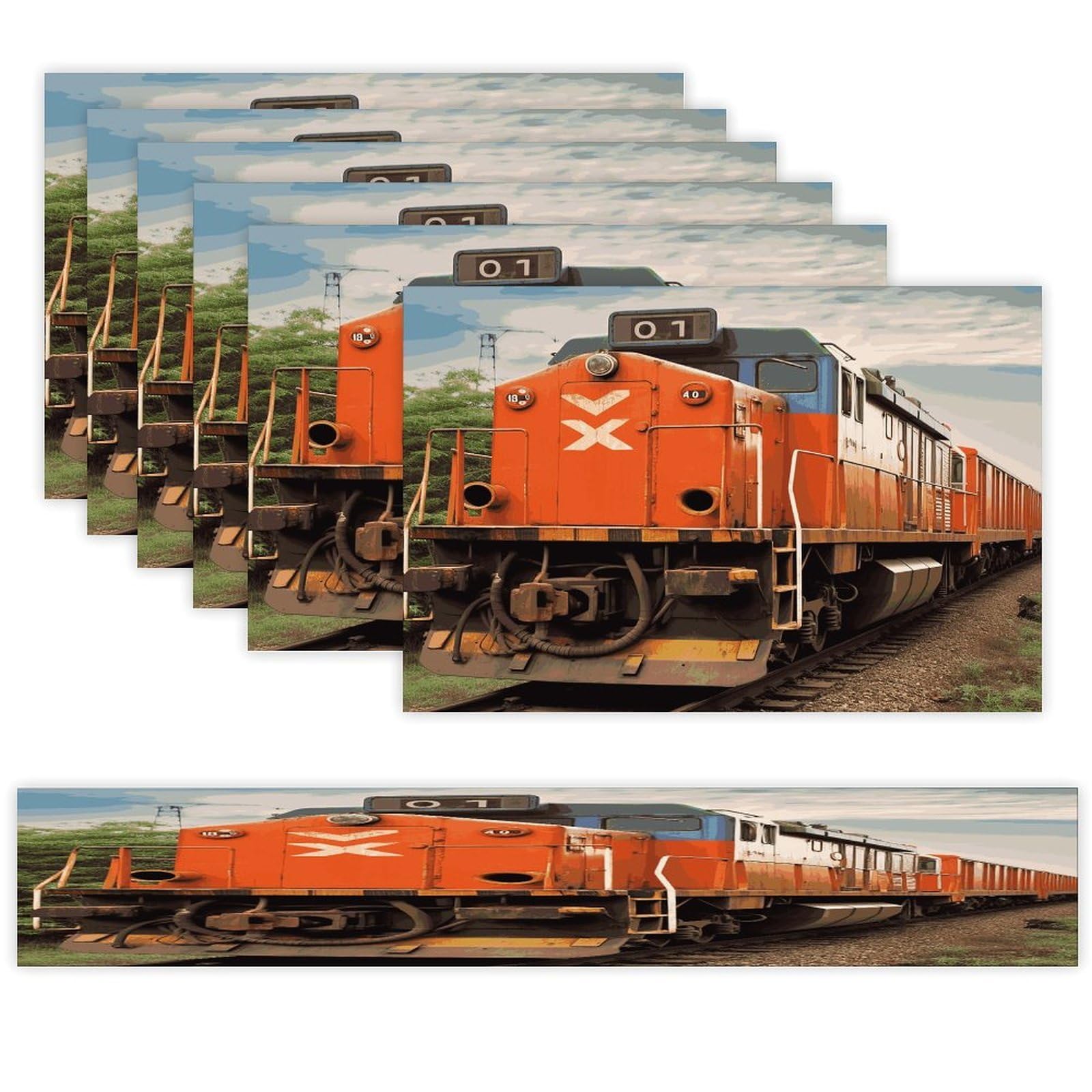Train Table Runner and Placemats Set of 6 Wipe Clean Heat Resistant Table Mat with Table Runner Decorations Flax Linen Place Mat Set for Home Kitchen Party Supplies