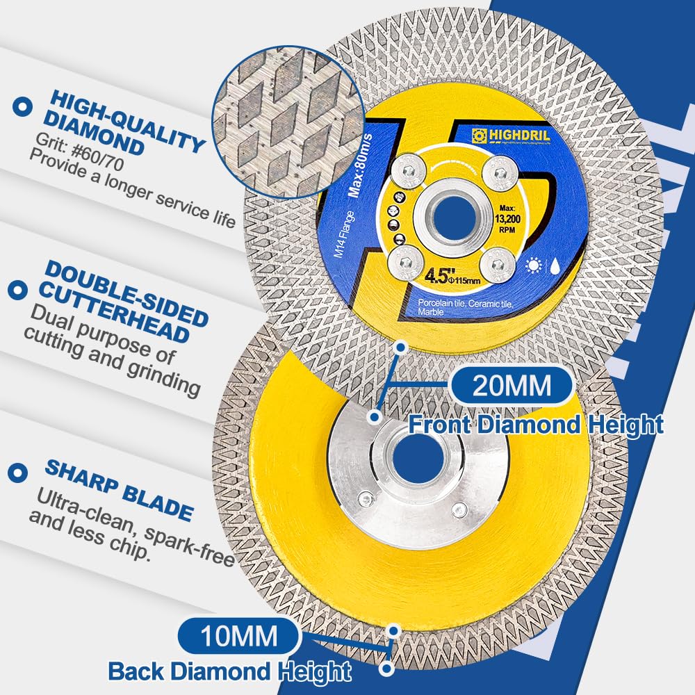 Hoja de diamante super fina, HIGHDRIL 150 mm y HIGHDRIL Disco Diamante Porcelanico 125mm x M14