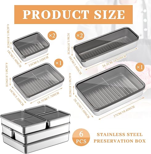 Miniatura 2 de Paquete de 6 recipientes de queso de tocino para refrigerador, recipiente de queso hermético de acero inoxidable, apto para lavavajillas,