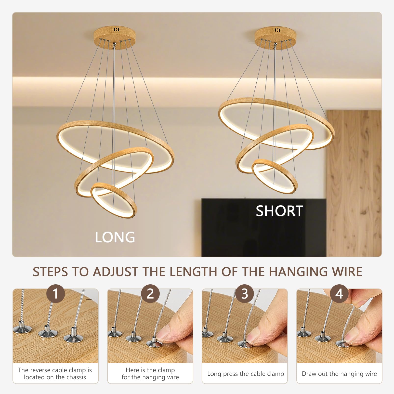 YOODI Lampadario a Sospensione Dimmerabile con Telecomando APP 50+35+20cm 3 Anelli 45W 3000K-6000K LED Lampada a Sospensione Altezza Massima 150cm per Soggiorno, Camera da Letto, Hotel