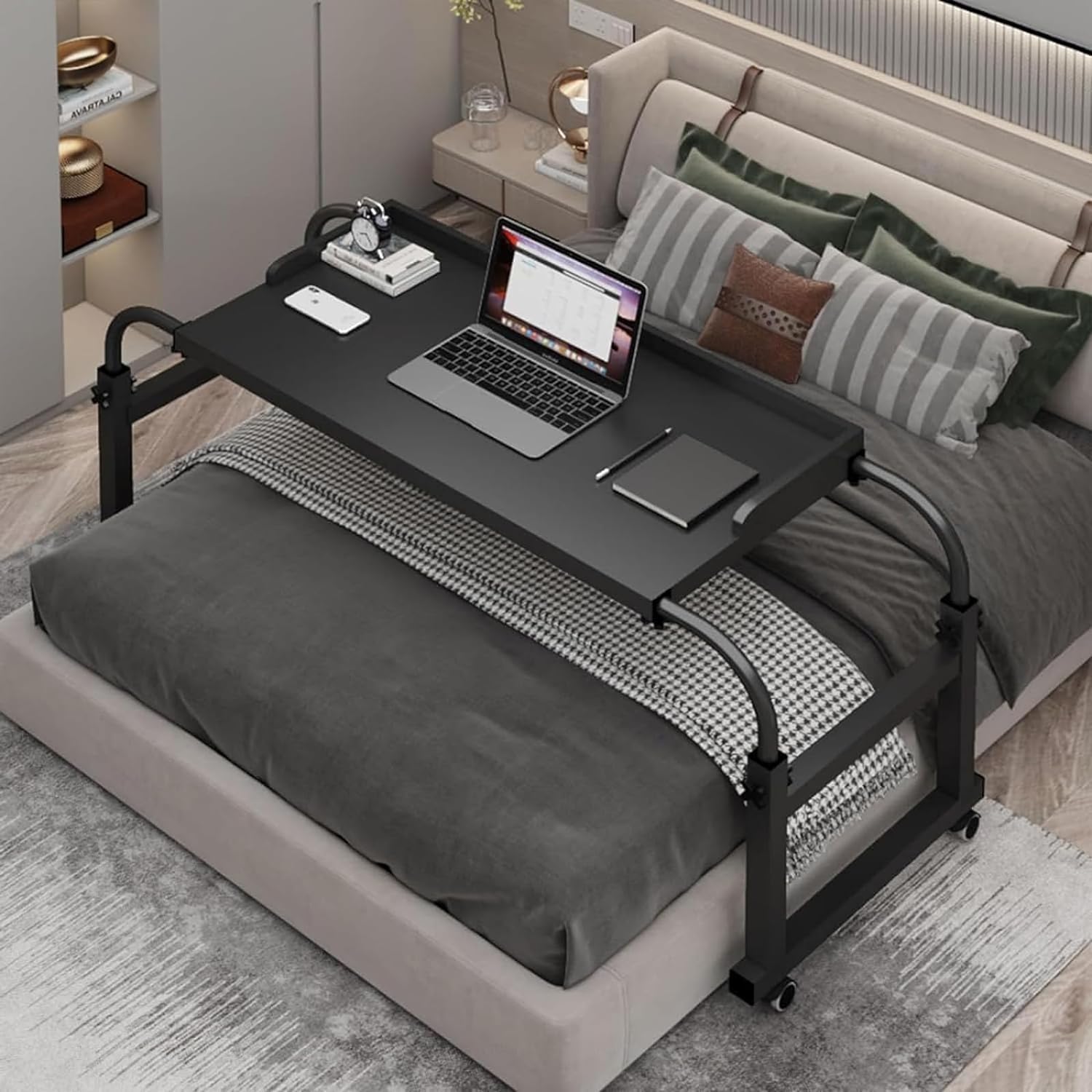 ZHFASDS Over Bed Desk Adjustable 115-210cm，Medical Table with Wheels Tray Sofa side Bed Laptop Cart Mobile Multi-Functional Table Standing Workstation for Eating Reading Working(Color:Black)