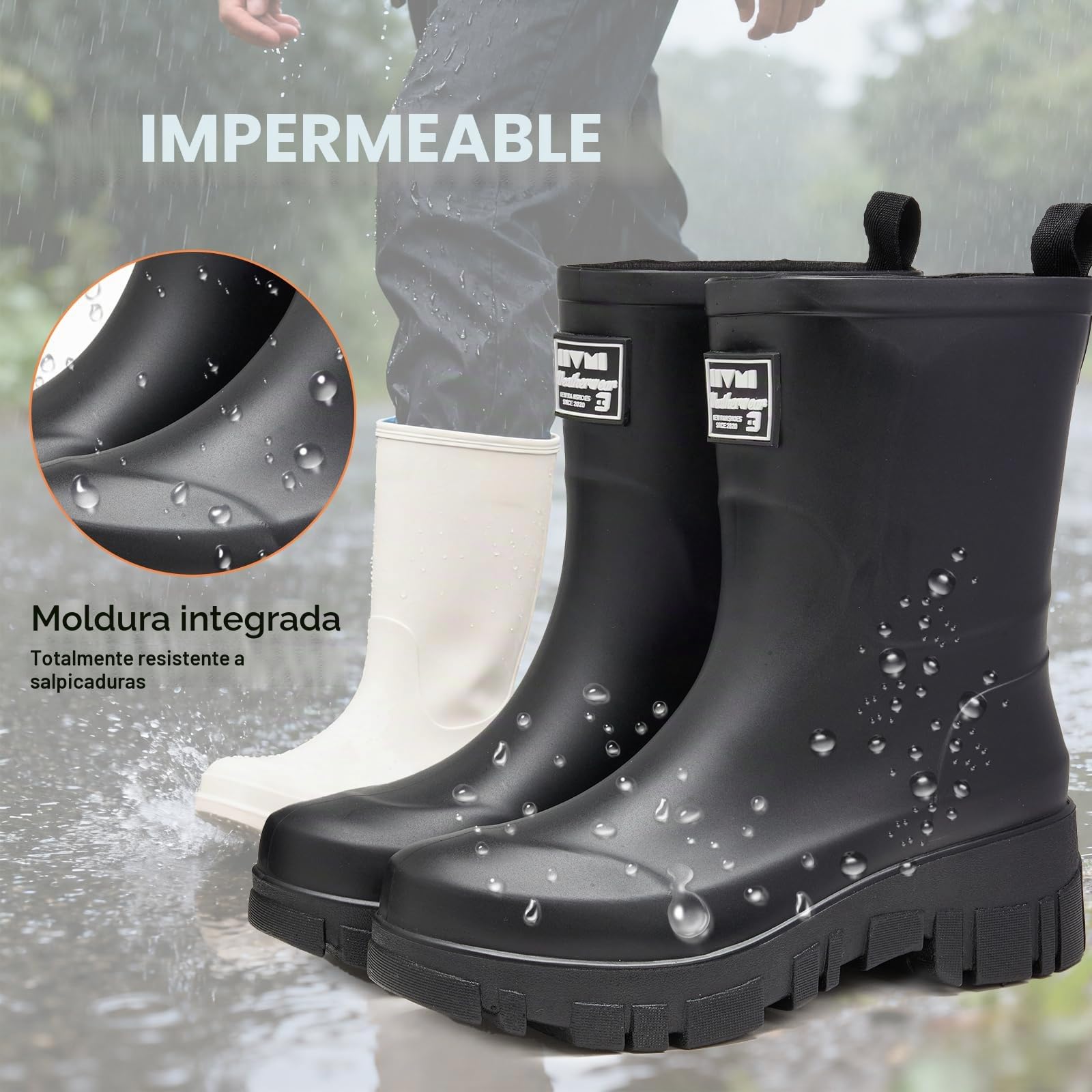 AONEGOLD Botas de Agua Mujer Media Lluvia Botines Antideslizante Impermeable Boots de Caucho Moda Flexible Jardín Trabajo