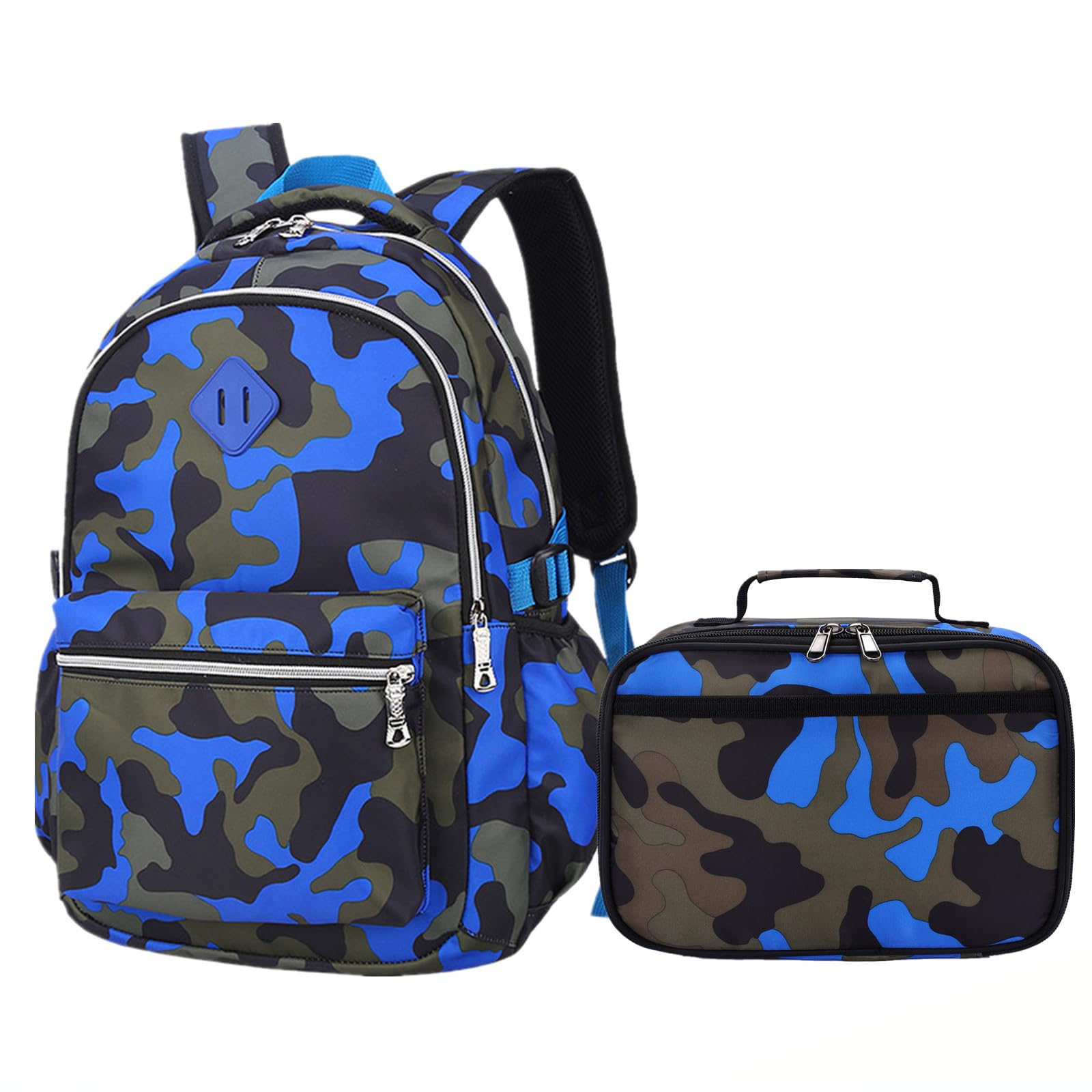 Ladyzone Camo School Backpack Lunch Box Set Lightweight Schoolbag Travel Camp Outdoor Daypack