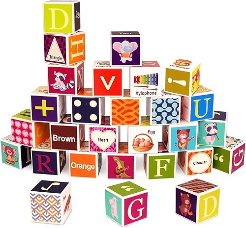 Miniatura 9 de Bloques de construcción ABC para niños pequeños, 24 piezas de plástico para bebés, letras y números, juego de bloques de aprendizaje de animales e