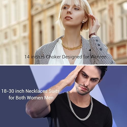 Miniatura 2 de PROSTEEL Trendy Cuban Links Necklace for Men Women, Black18K Gold Plated 316L Stainless Steel, W 4.8mm-14mm, L 14inch-30inch, Come Gift Box