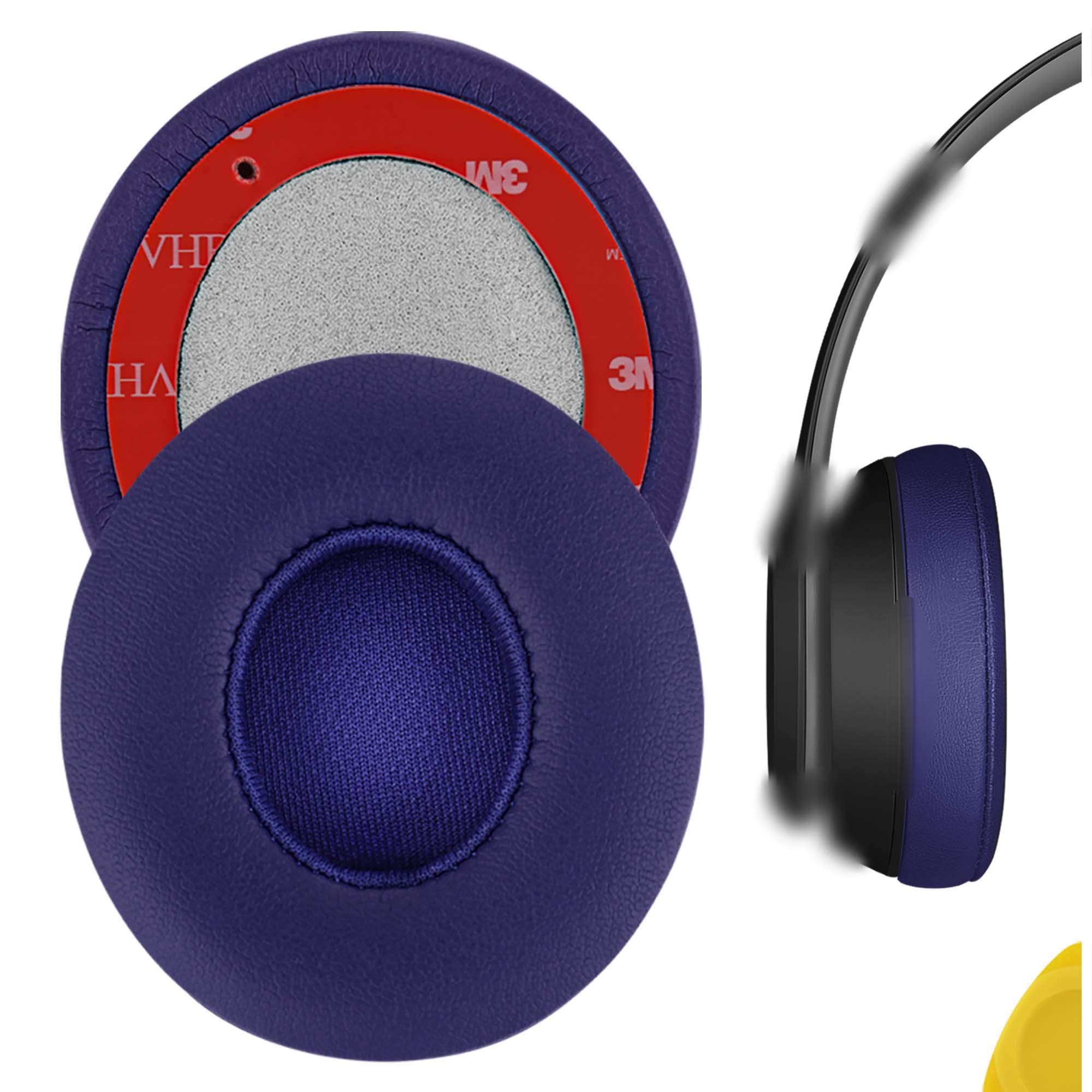 Geekria QuickFit Replacement Ear Pads for Beats Solo 2 (B0534) & Solo 3 (A1796) Wireless On-Ear Headphones Ear Cushions, Repair Parts (Pop Indigo)