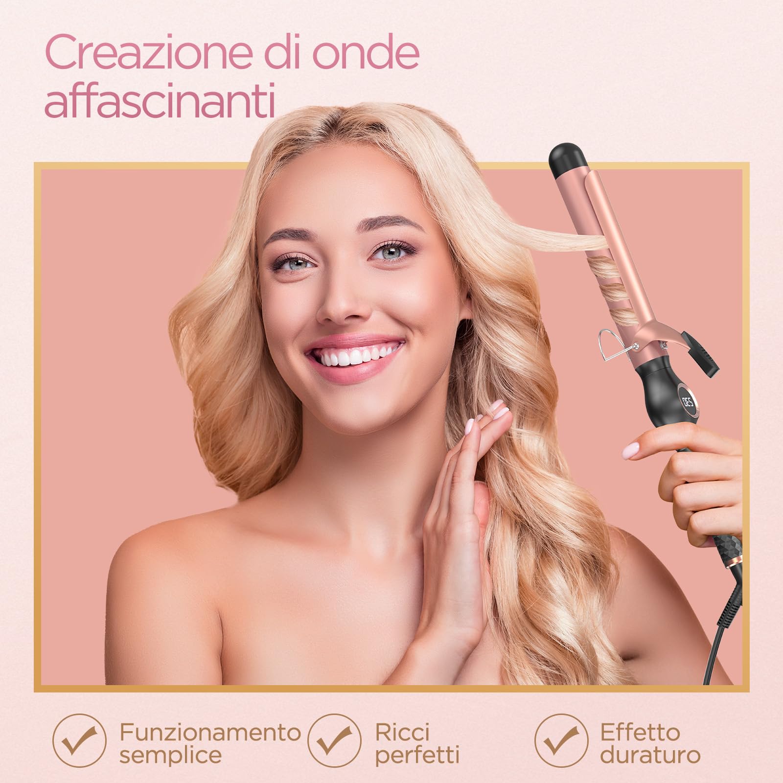 BESTOPE PRO Ferro Arricciacapelli 32 mm, Arricciacapelli per Ricci Grandi, Ferro Capelli con Scelta di Temperature, Arricciacapelli a Riscaldamento Rapido con Ampio Display LCD
