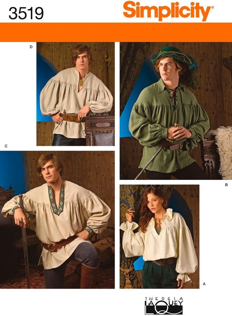 Simplicity 3519Women's, Men & Teen Costumes, Paper, White, A (XS,S,M,L,XL)