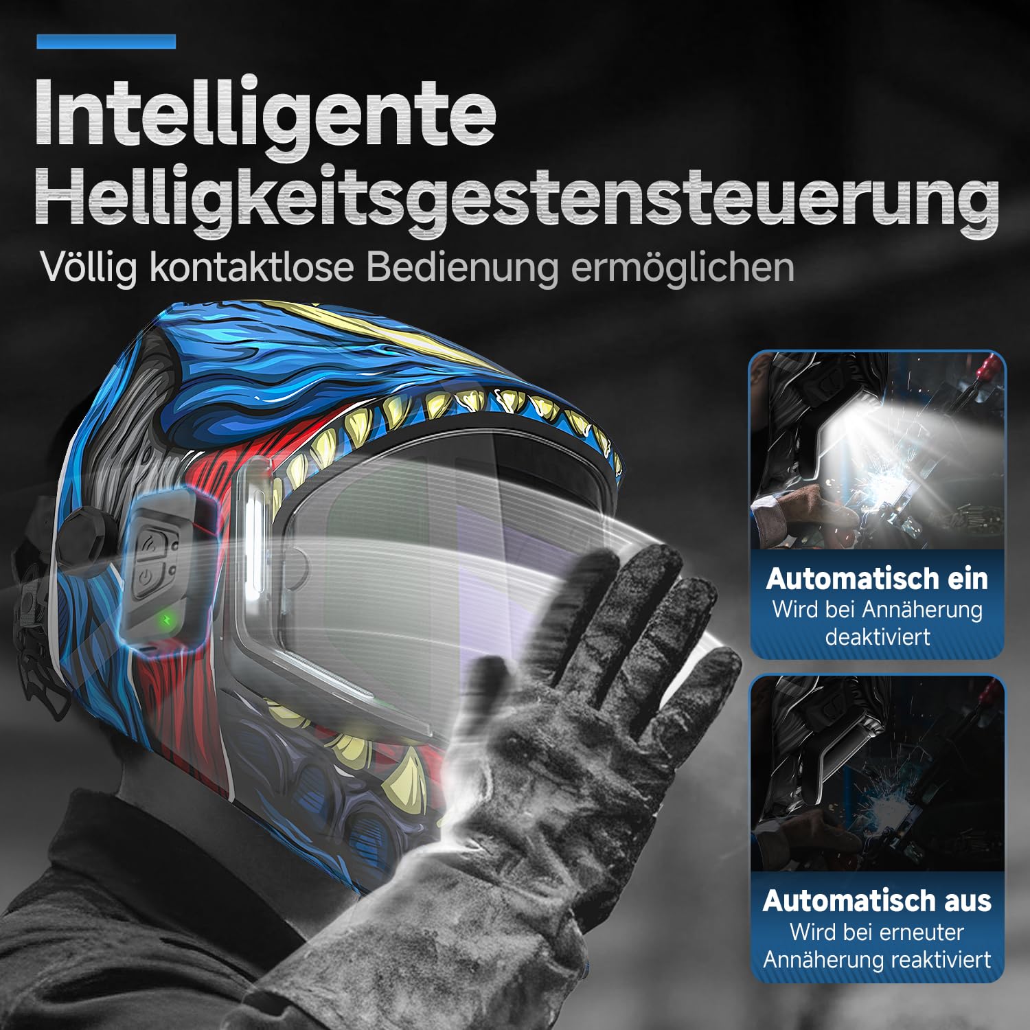 ANDELI Automatik Schweißhelm – 180° Panorama, 6 Sensoren, Bewegungssteuerung, 4 LED, Echtfarben 1/1/1/1, 2100mAh Akku, USB-C für MIG/MAG/Wig/MMA/Schleifen/Schneiden