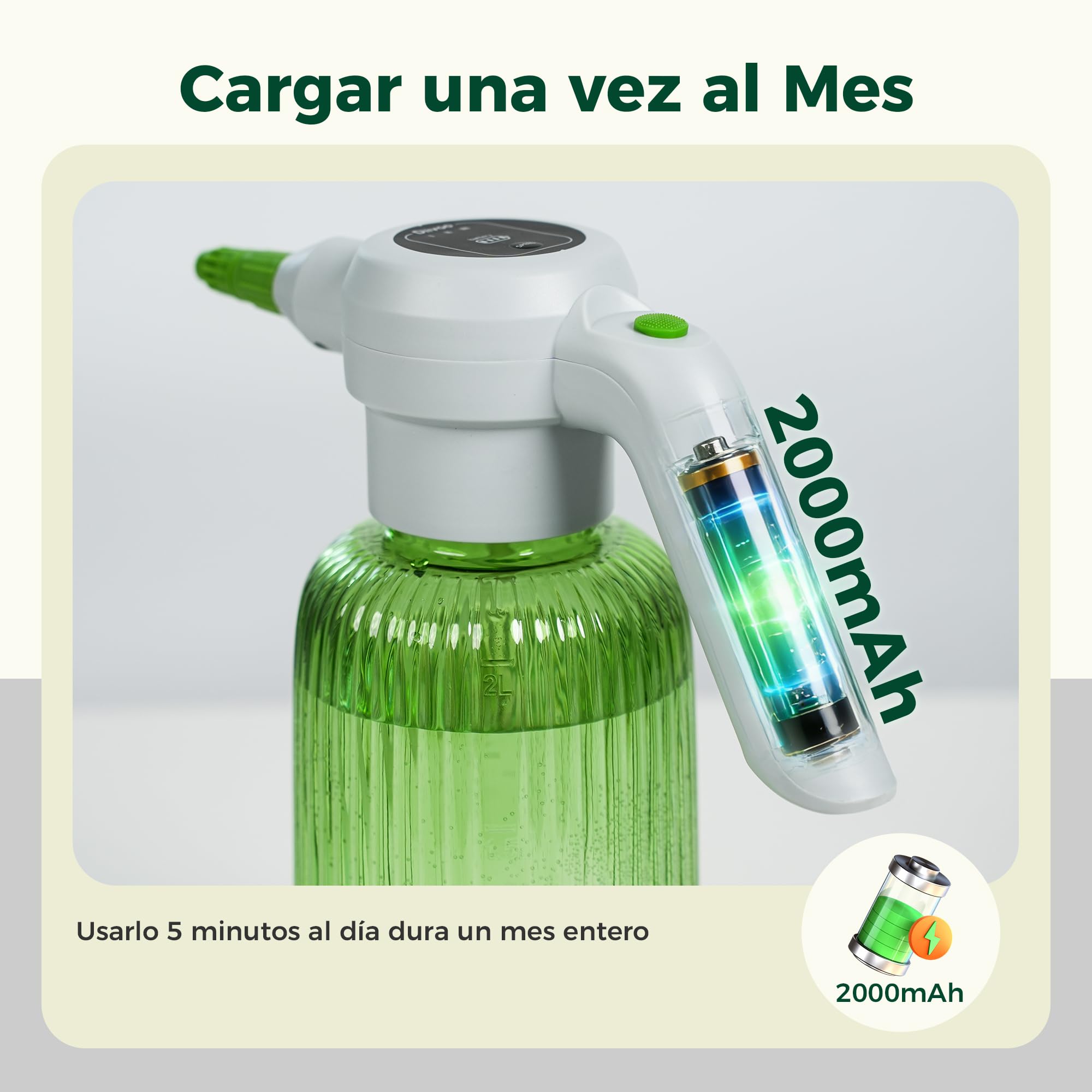 Diivoo Pulverizador Eléctrico de Jardín 2L, 3 Velocidades y 2 Modos (Neblina y Chorro), Depósito Visible, Batería Recargable 2000mAh, Pulverizador Portátil de Agua para Plantas de Interior y Balcón