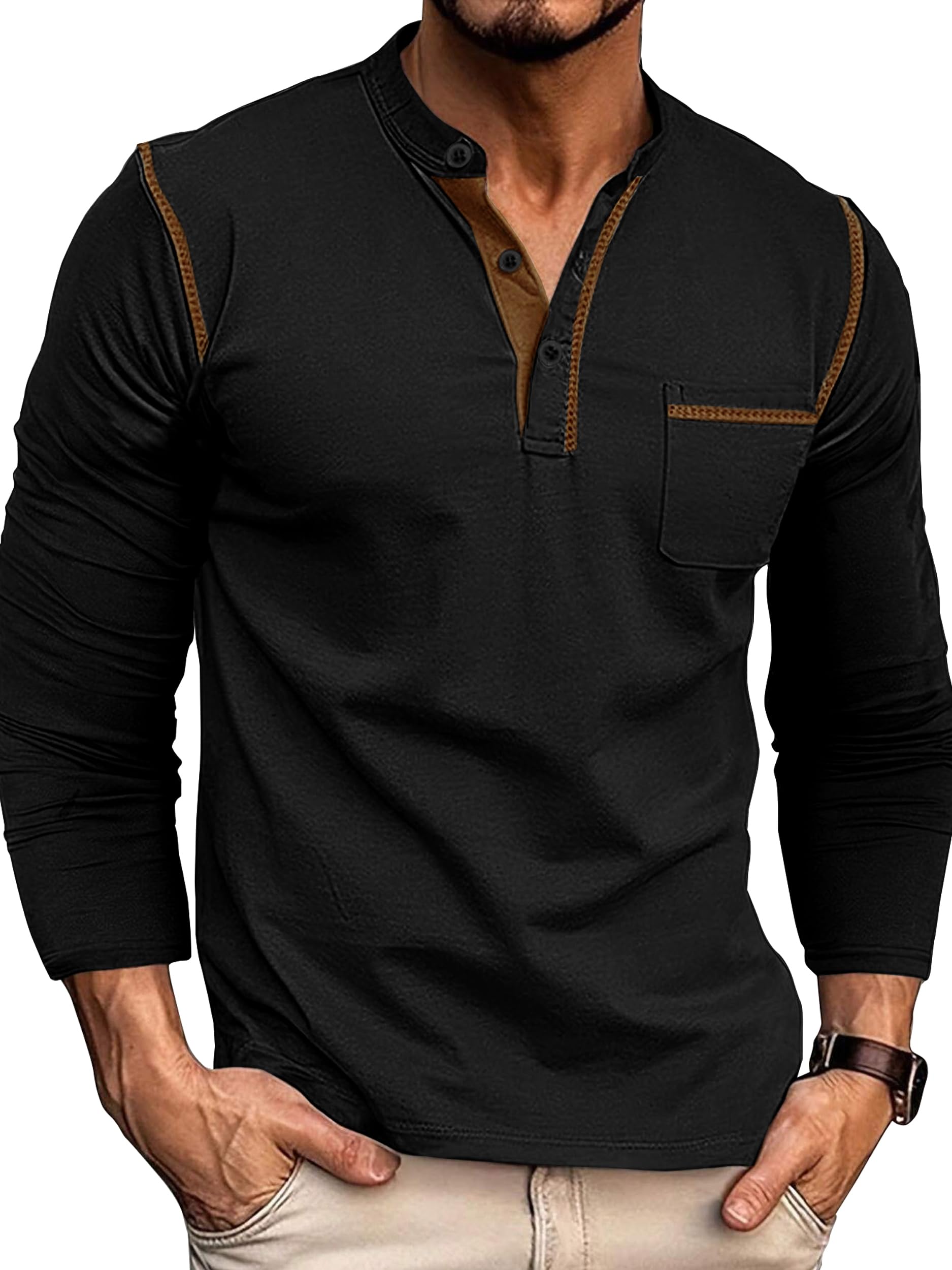 noble monk Nobel Monk Men's Solid Regular T-Shirt |Henley Neck Full Sleeve T Shirts for Men-picture-25
