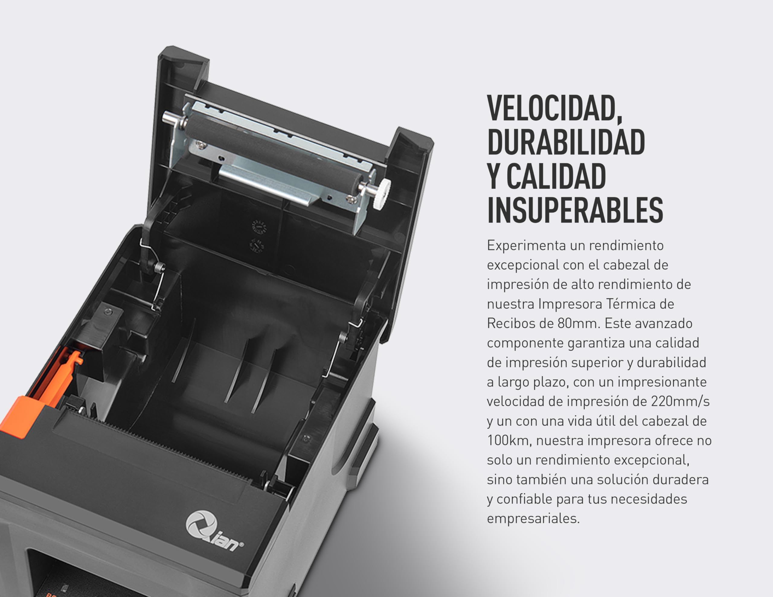 Stampante Termica per ricevute Qian Stampante POS da 80 mm Taglio Automatico ESC/POS | velocità 220 mm/s | Driver Windows, MacOS, Linux | Supporto a Parete | Connessione USB, LAN, Bluetooth