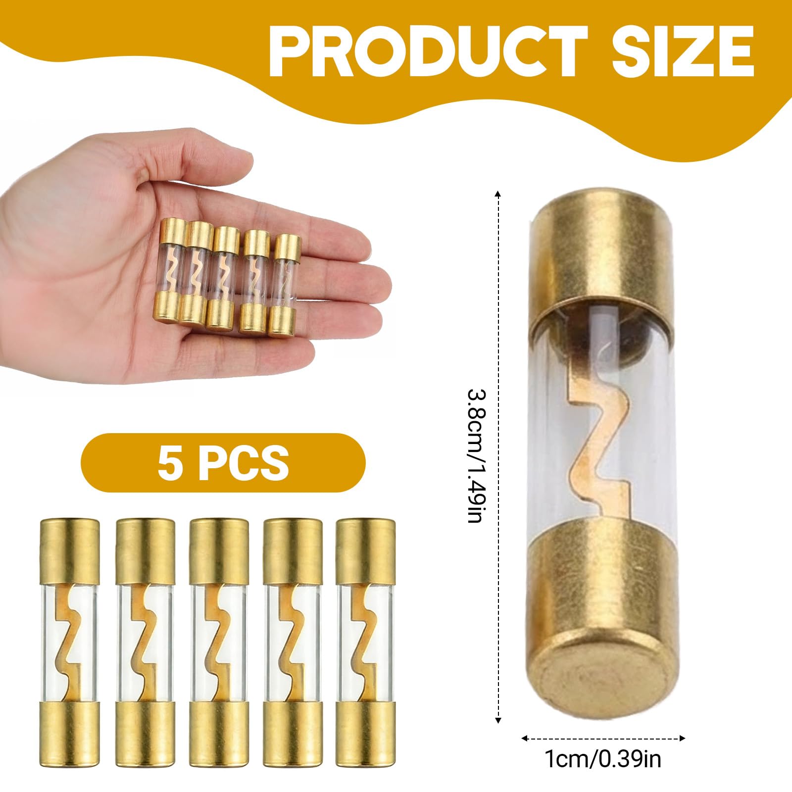Fusible 60A AGU 60 Amp Auto Automotive Audio Power Seguridad Proteger Tubo de Cristal Dorado Amplificador, Audio Car Audio, Marina, Barcos, Motocicletas y Proyectos DIY (5 unidades)