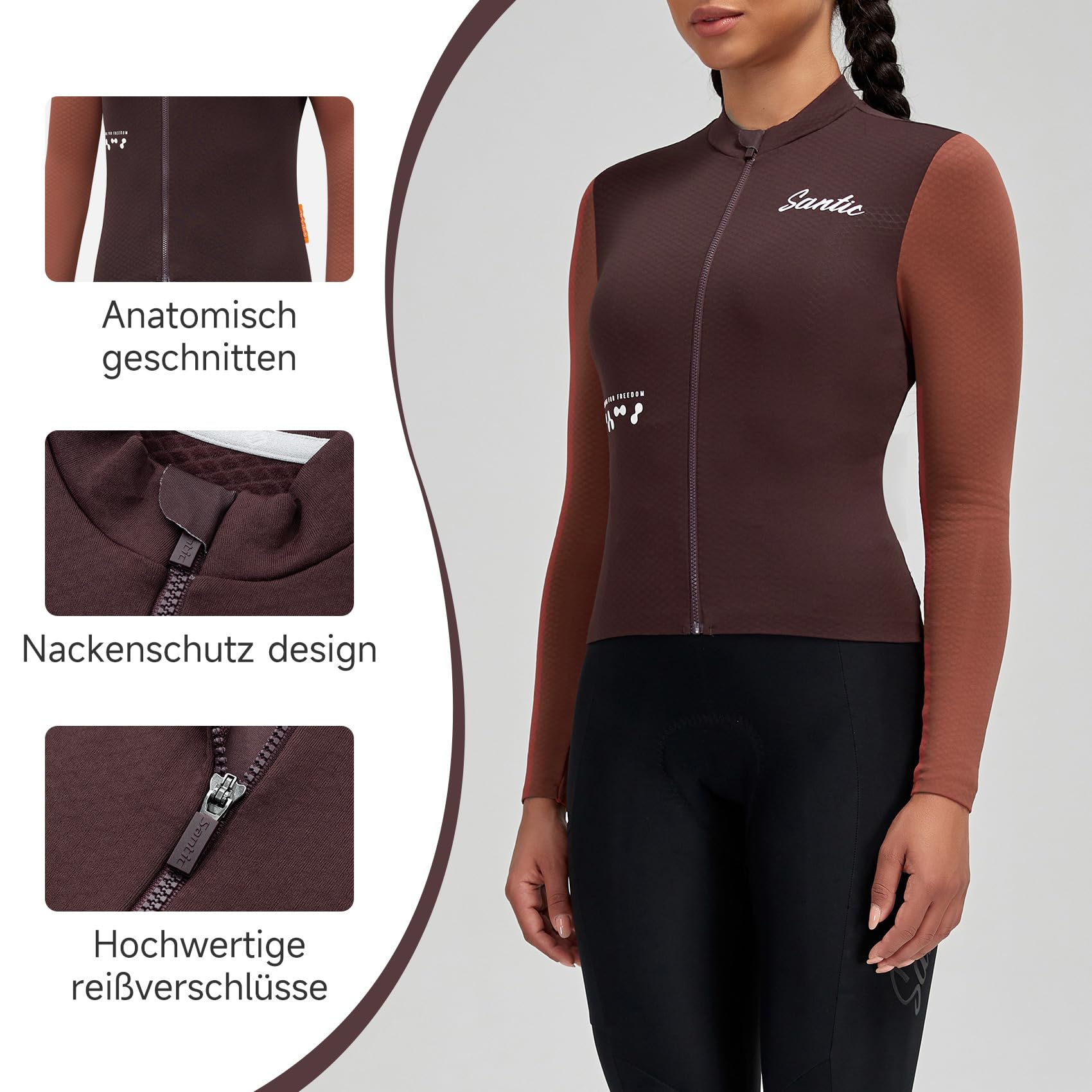 Santic Fahrradtrikot Damen Radtrikot Langarm Slim für Frühling Herbst Rennrad MTB Thermo Trikots