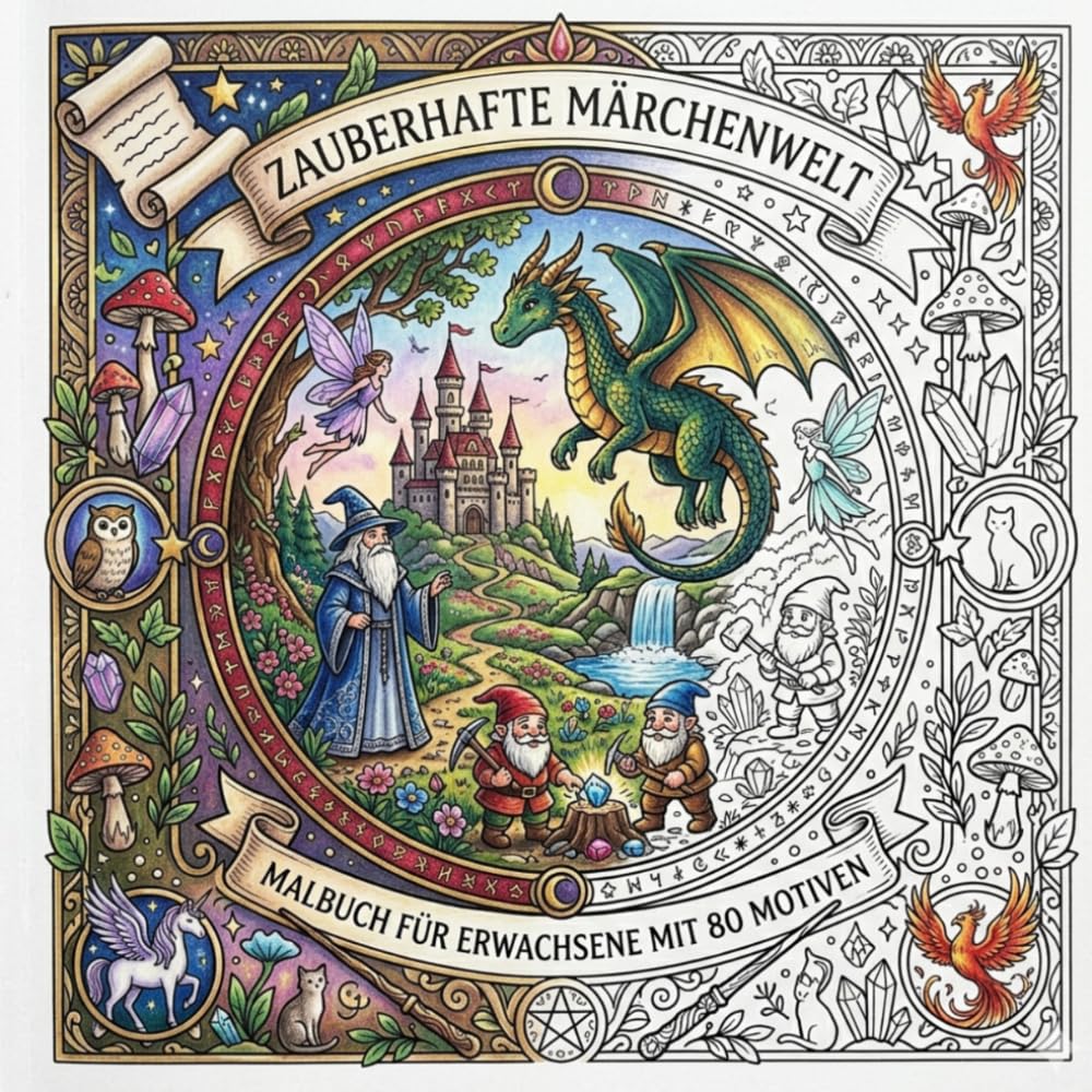 Zauberhafte Märchenwelt: Malbuch für Erwachsene mit 80 Motiven