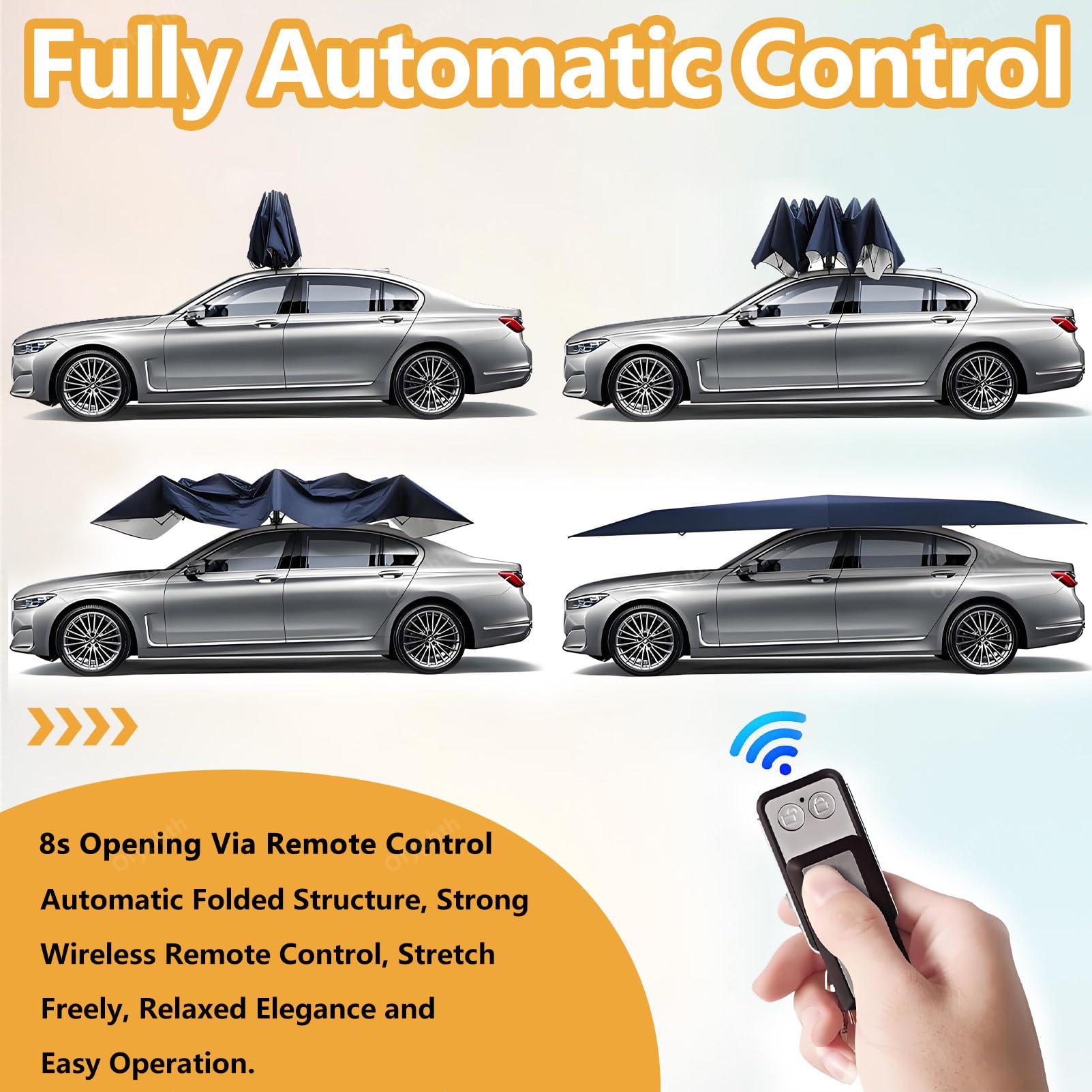 Ombrello Copri Auto Completamente Automatico con Telecomando, per Esterno Portatile,Tenda da Tetto Mantiene Fresco Il Tuo Veicolo, Tenda da Sole per Tetto Auto per la Maggior Parte. 4.5*2.3m-Blue