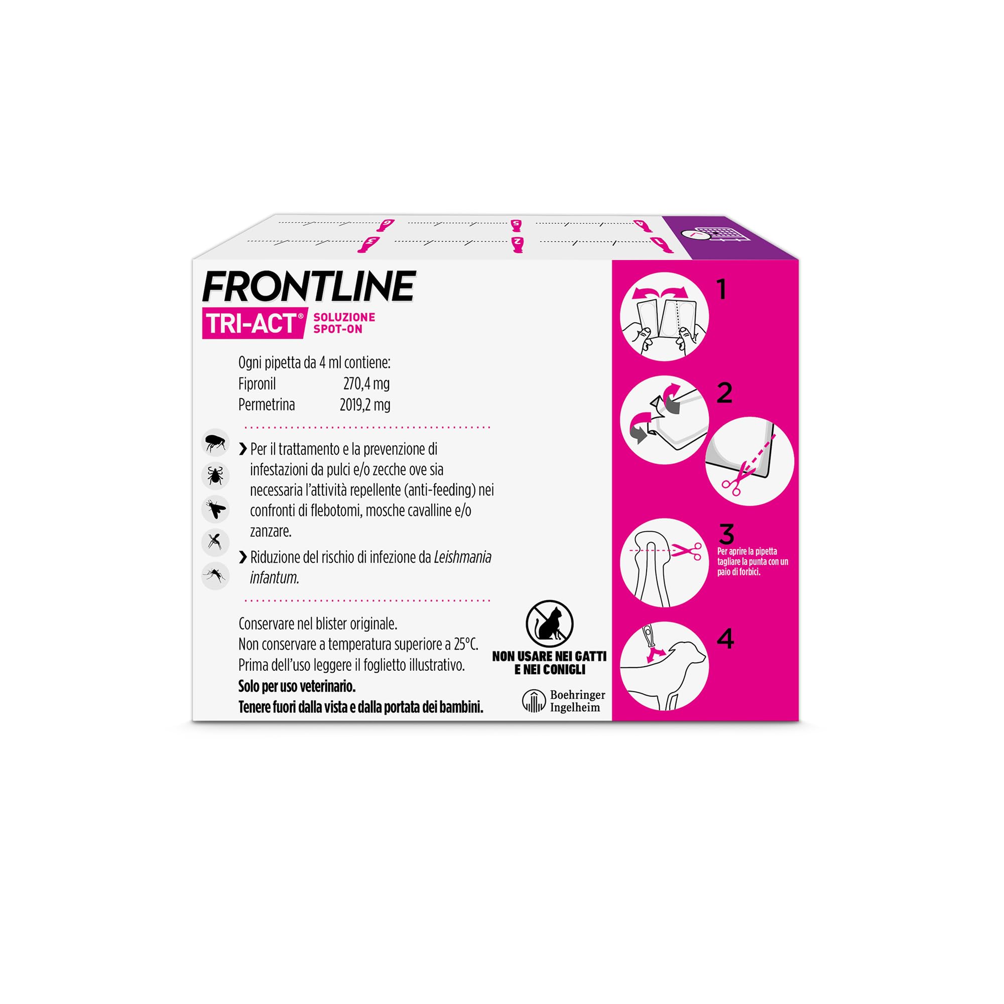 Frontline Triact, 6 Pipette, Cane L (20-40Kg), Antiparassitario Per Cani E Cuccioli Di Lunga Durata, Protegge Il Cane Da Pulci, Zecche, Zanzare, Pappataci E Leishmaniosi, Antipulci 6 Pipette
