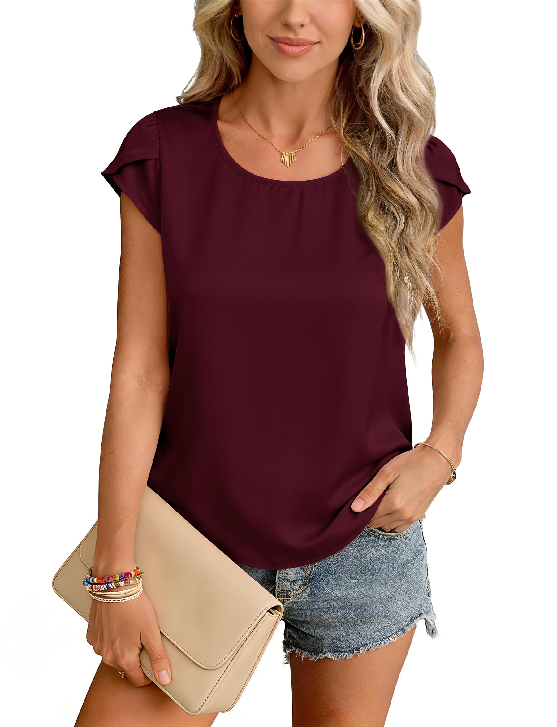 Yommay Damen Tops Sommer Chiffon Elegant Casual Blusen Leicht Dünn Weich Shirts Basic Slim Fit Ladies T-Shirt