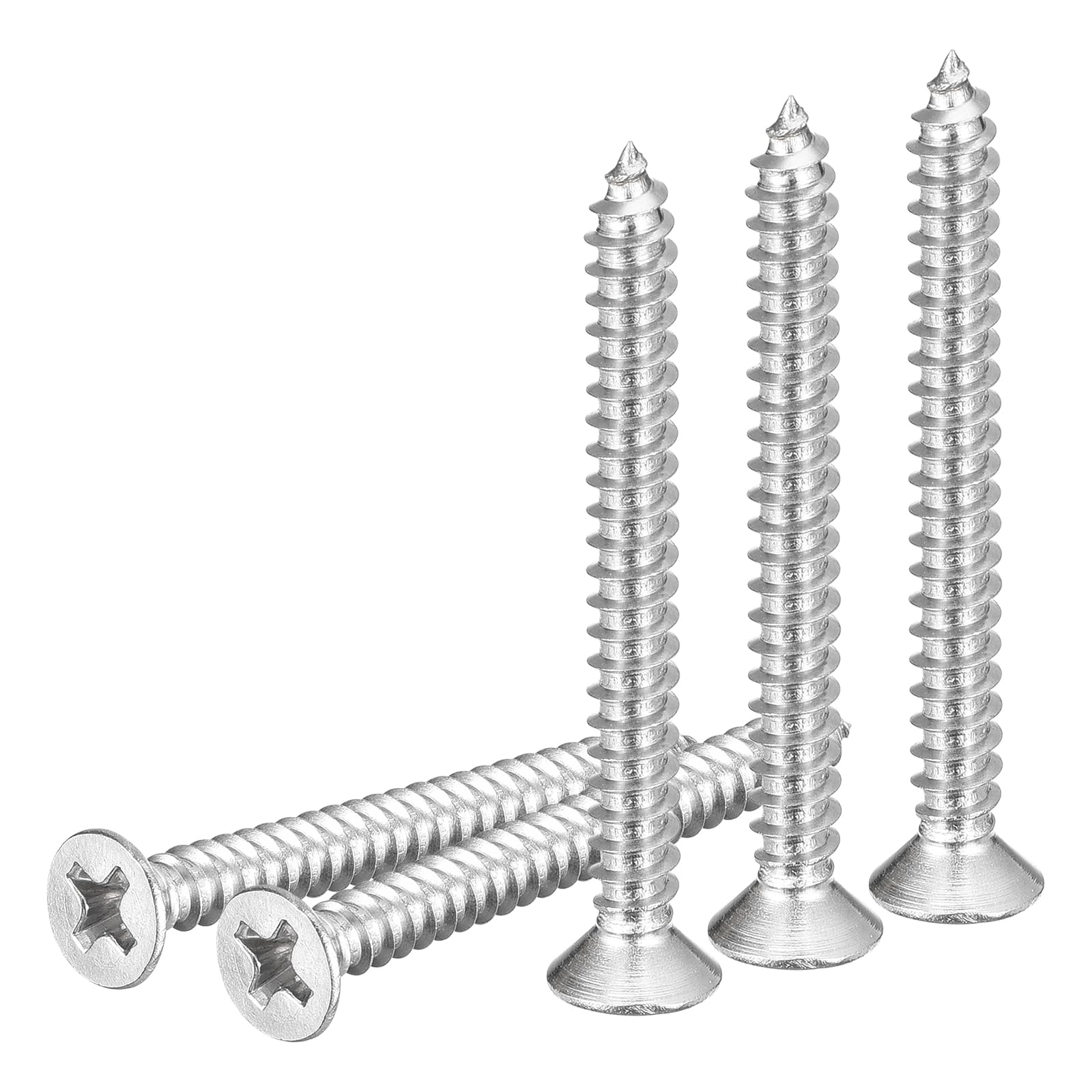 DTGN 100Pcs #7x1-1/2" Flat Head Wood Screws, 304 Stainless Steel Phillips Self Tapping Screws - Good for Woodworking Furniture - Silver