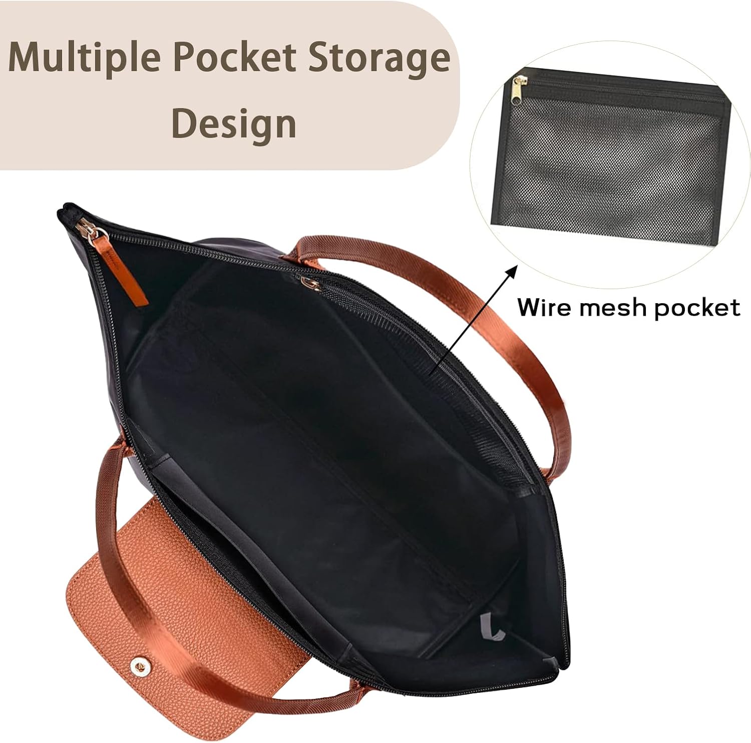 Women's Foldable Nylon Tote Bag, Work Tote Bag For Women, Compact and Portable Crossbody Travel Bag