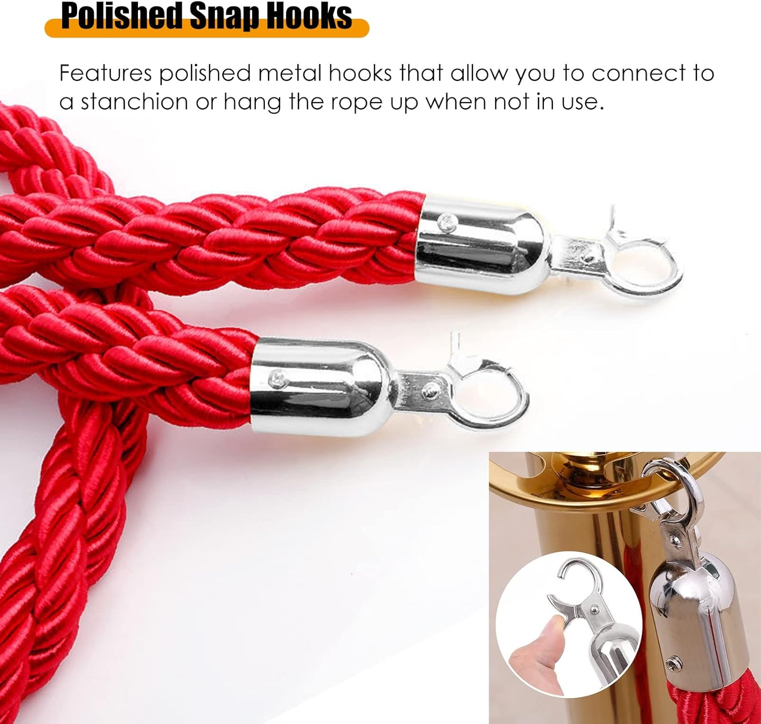 Stanchion Rope, Movie Theater Crowd Control Barrier Rope Extra Long Twisted Hanging Rope, Crowd Control Queue Line Barrier for Stanchion Post, Barrier Ropes (Red 1m/3.2ft)