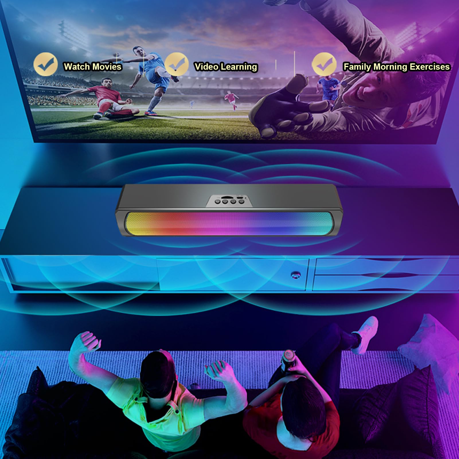 Altoparlanti wireless per PC con luci LED continue Soundbar Stereo