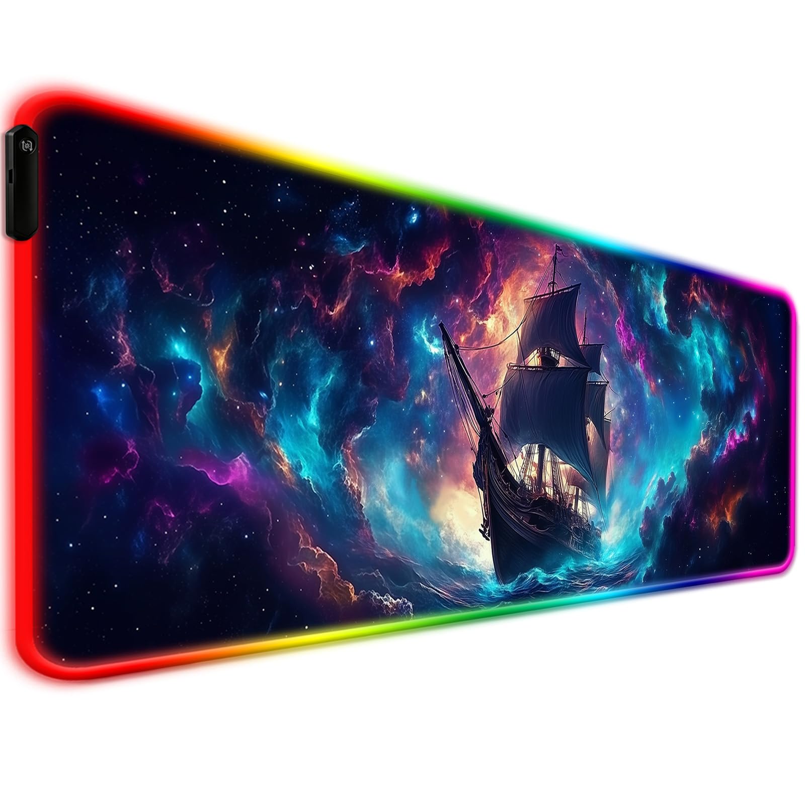 RGB Fantasy Pirate Ship gamingowa mata na biurko, klawiatura komputerowa, duża, wydłużona, długa podkładka pod mysz LED, do biura i domu, XL (W01)