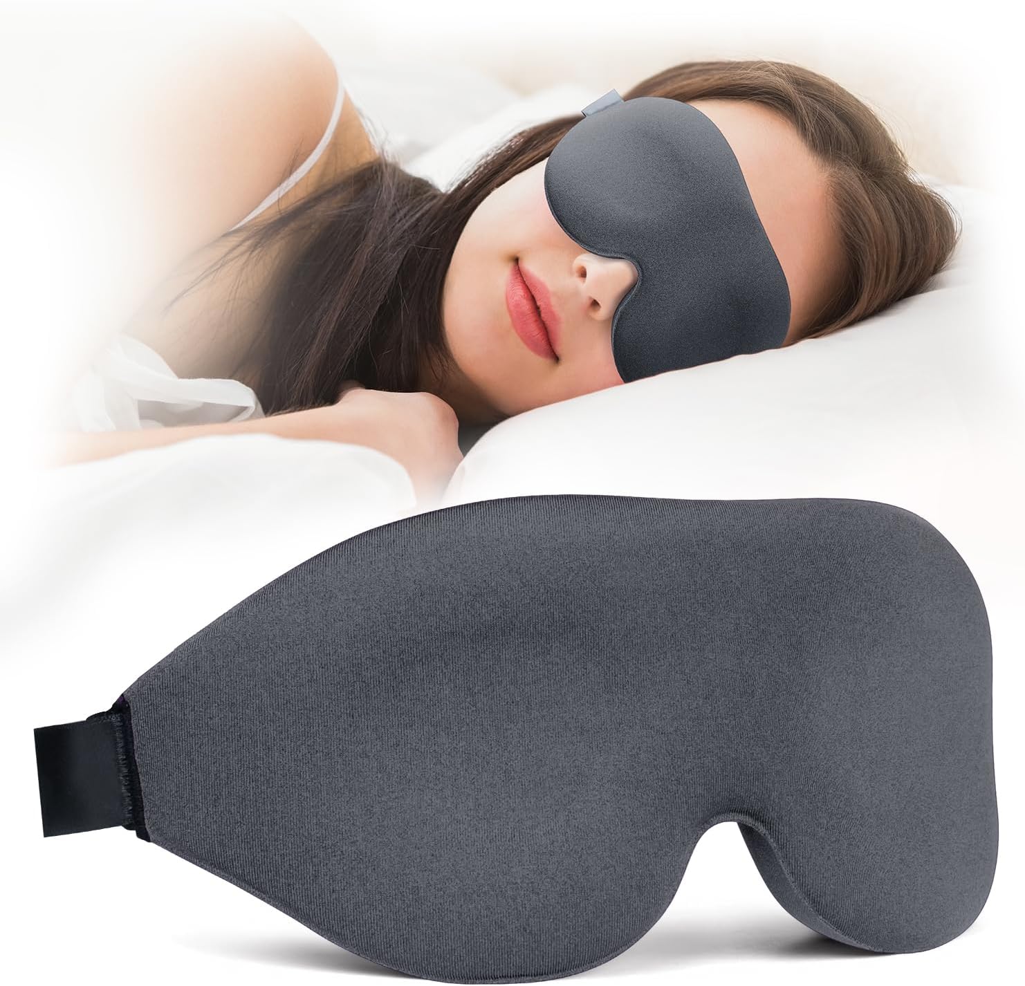NEWVANGA Sleep Mask for Back and Side Sleeper, Block Out Light, Luxury Sleeping Eye Mask of 3D Night Blindfold, Zero Pressure Breathable Travel Eye Cover Grey