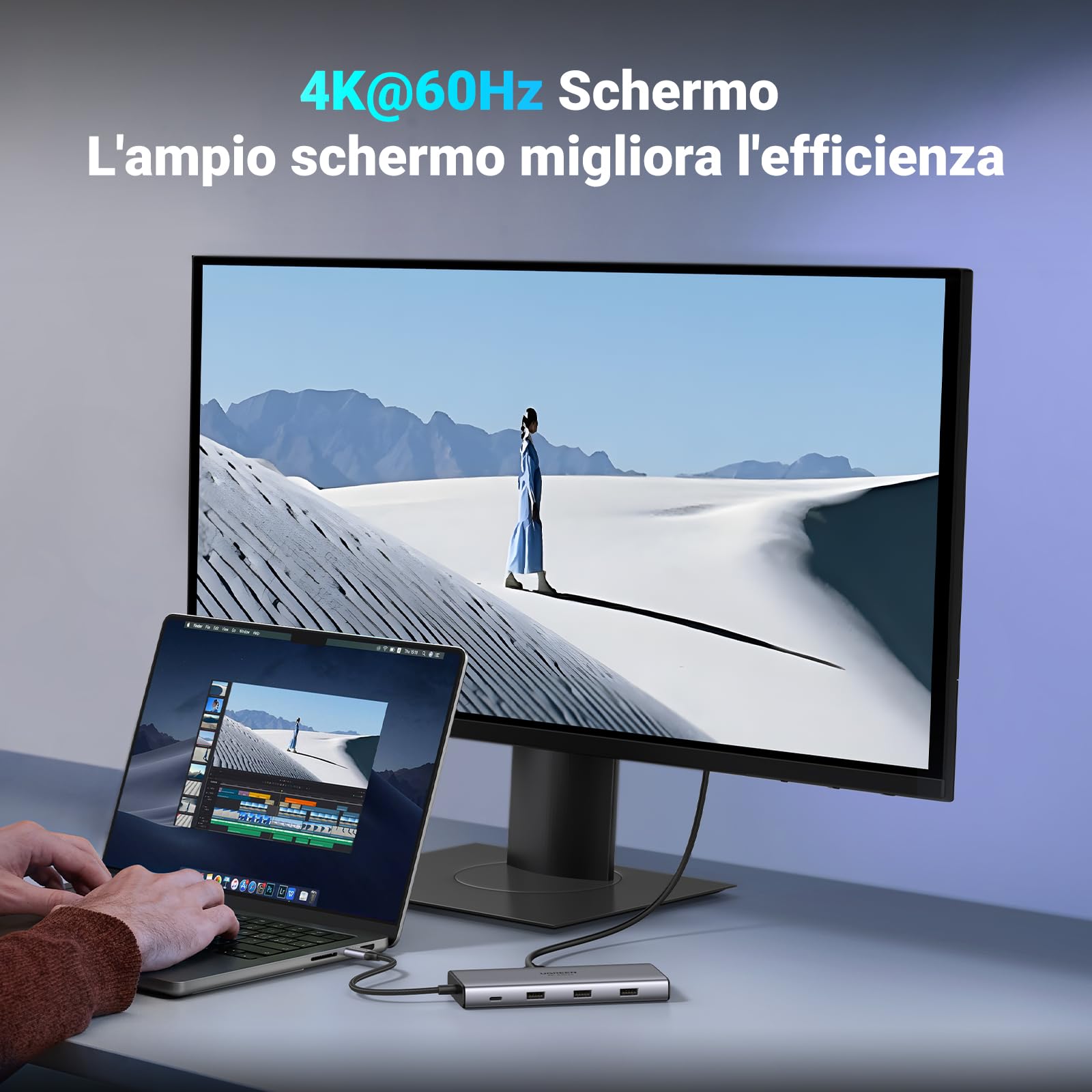 UGREEN Revodok Pro 109 Hub USB C 3.2 Gen 2 10Gbps HDMI 4K60Hz Ethernet RJ45 Adattatore USB C USB PD Carica 100W Lettore Schede SD TF Compatibile con MacBook Pro Air iPad Pro Air iPhone 15 Pro Surface