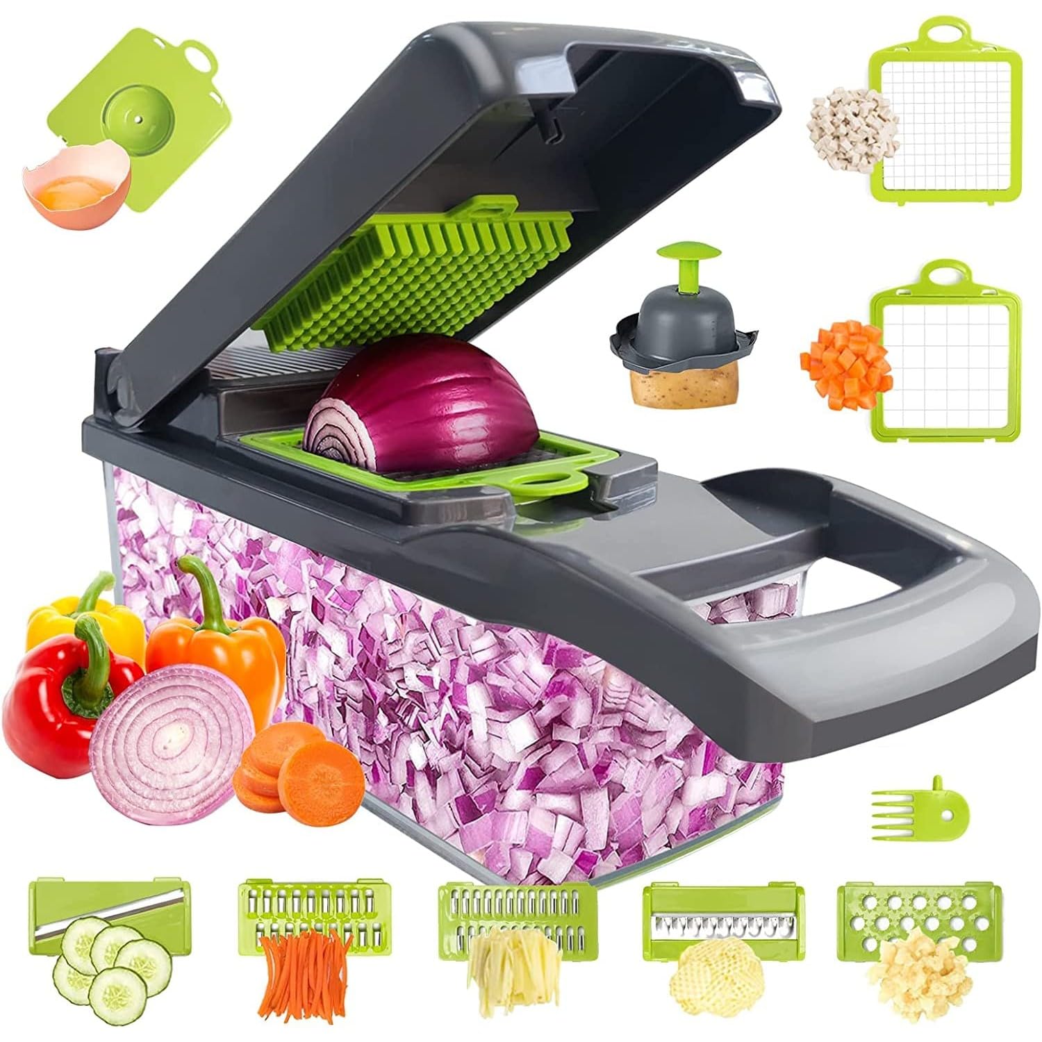 Vegetable Chopper, Pro Onion Chopper, Multifunctional 14 in 1 Food Chopper, Kitchen Vegetable Slicer Dicer Cutter,Veggie Chopper with 8 Blades,Carrot and Garlic Chopper (14 in 1 Chopper