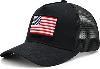 American Flag Trucker Hat for Men Women, Adjustable Snapback Mesh USA Flag Baseball Cap
