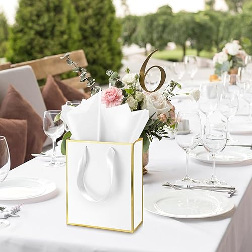 Miniatura 7 de Yeaqee Paquete de 24 bolsas de regalo de papel metálico con asa y papel de seda de 9 x 7 x 3.1 pulgadas, papel de aluminio dorado, bolsas de regalo