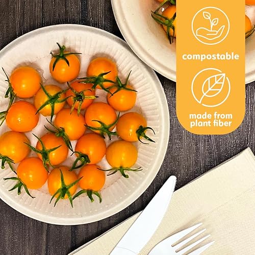 Miniatura 10 de Platos de papel desechables 100% compostables a granel 10 pulgadas, 3 comp 125 paquetes, platos de bambú, ecológicos, biodegradables, resistentes