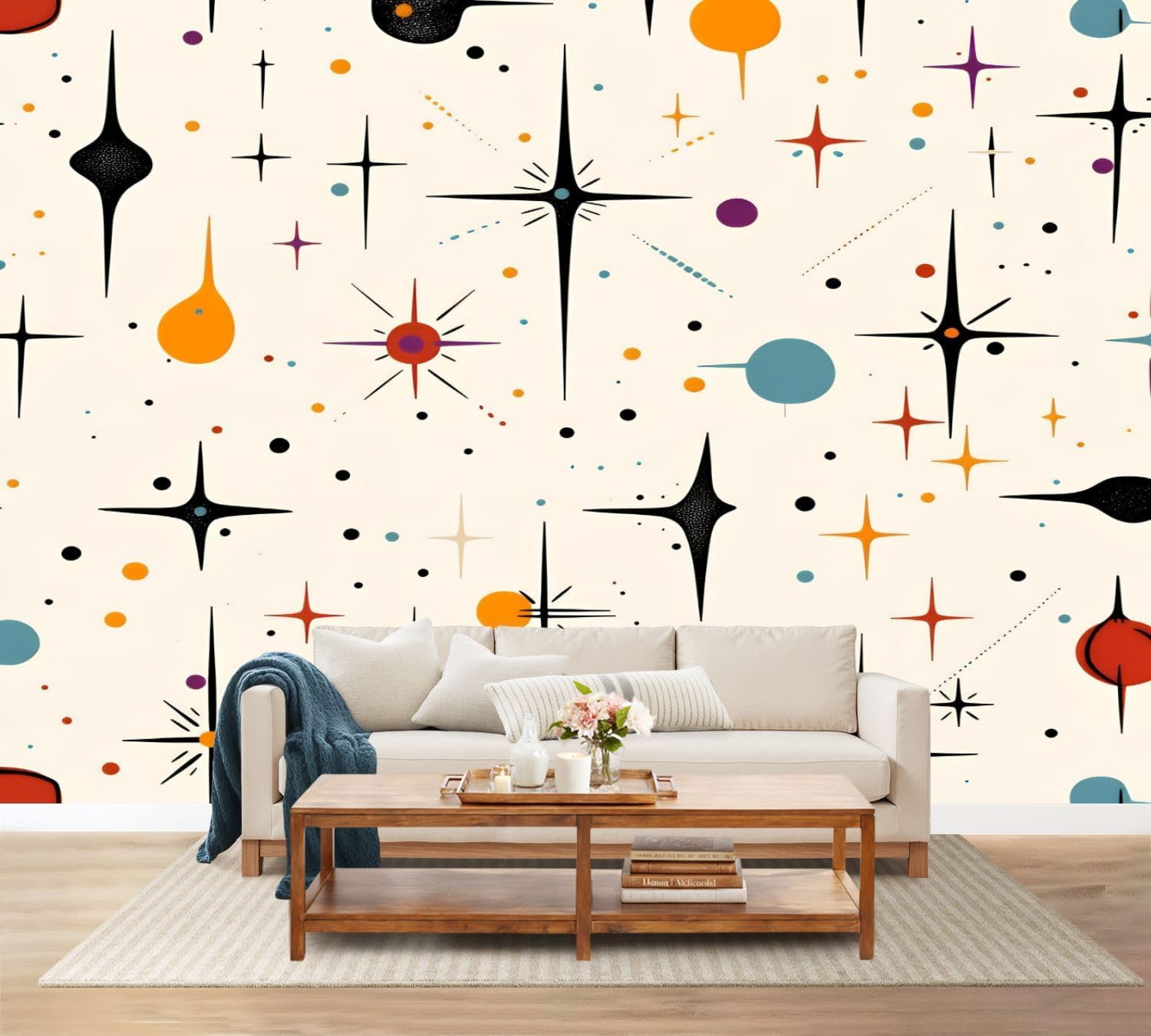 100"x144" Wall Mural Peel and Stick Wallpaper Mid Century Fifties Modern Retro Luxurious Graphic Wall Decor Self Adhesive Removable Wall Stickers for Bedroom Living Room