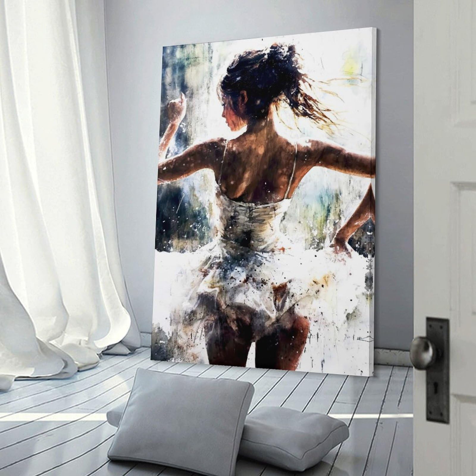 Junmoney Ballerina in White Tutu Canvas Art Print, 20x30inch(50x75cm), for Home Walls, Creative Rooms Or Shared Spaces, Decorative Artwork with Broad Appeal
