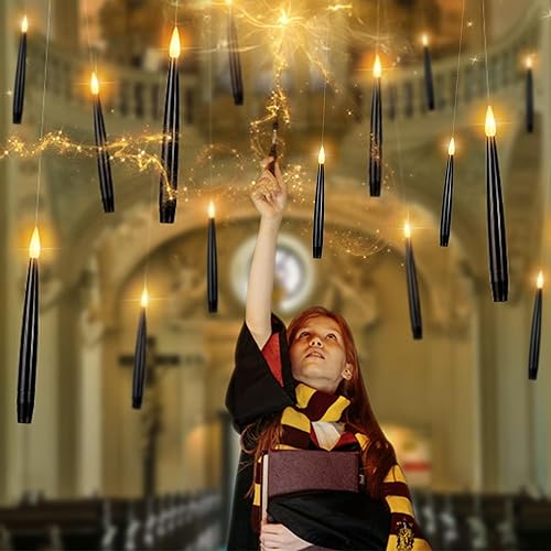 Miniatura 8 de Velas flotantes con varita, paquete de 10 velas sin llama de Halloween que funcionan con pilas, velas eléctricas colgantes para Navidad, Halloween,
