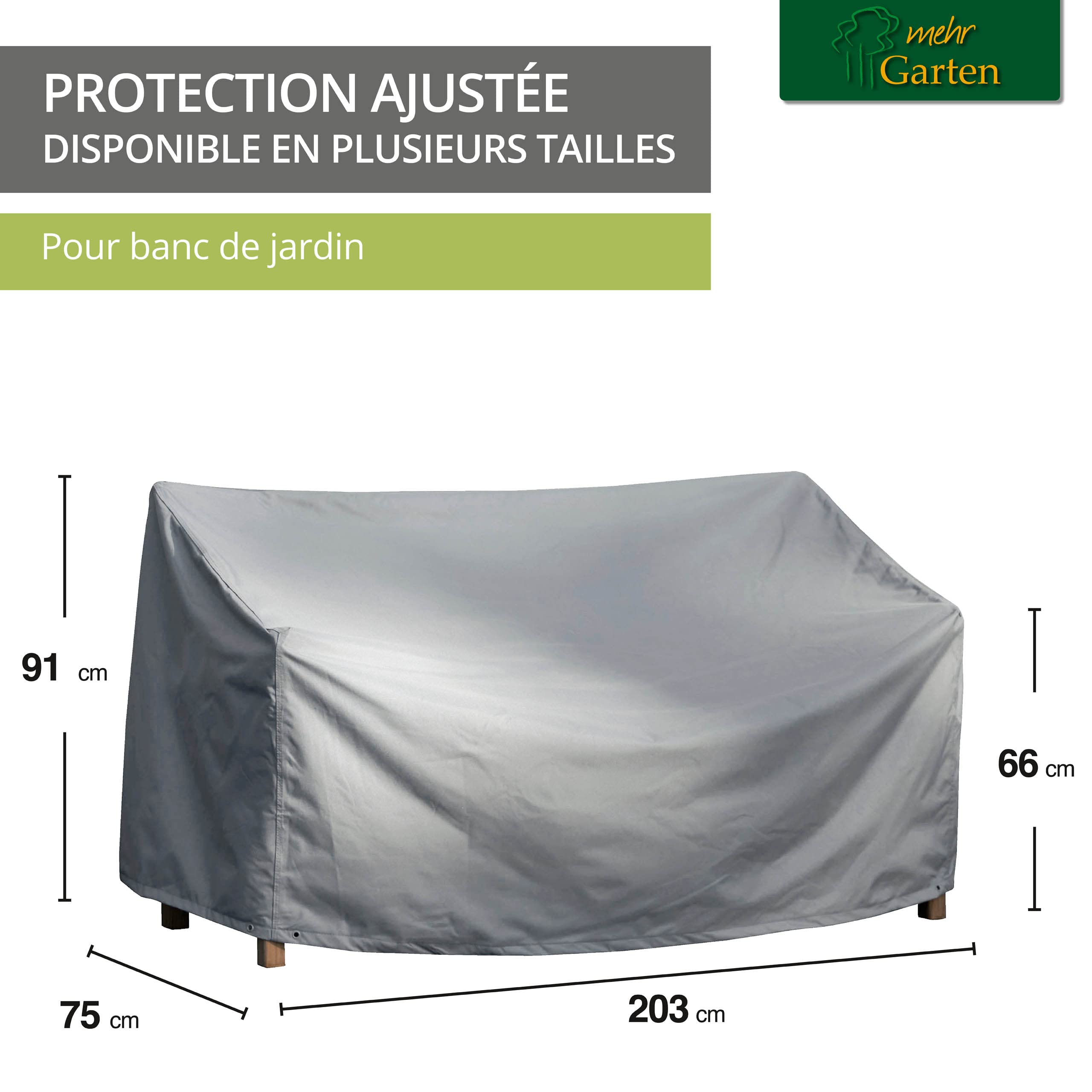 Housse de Protection Banc Jardin 203x75x66/91 cm Polyester Oxford 600D Gris