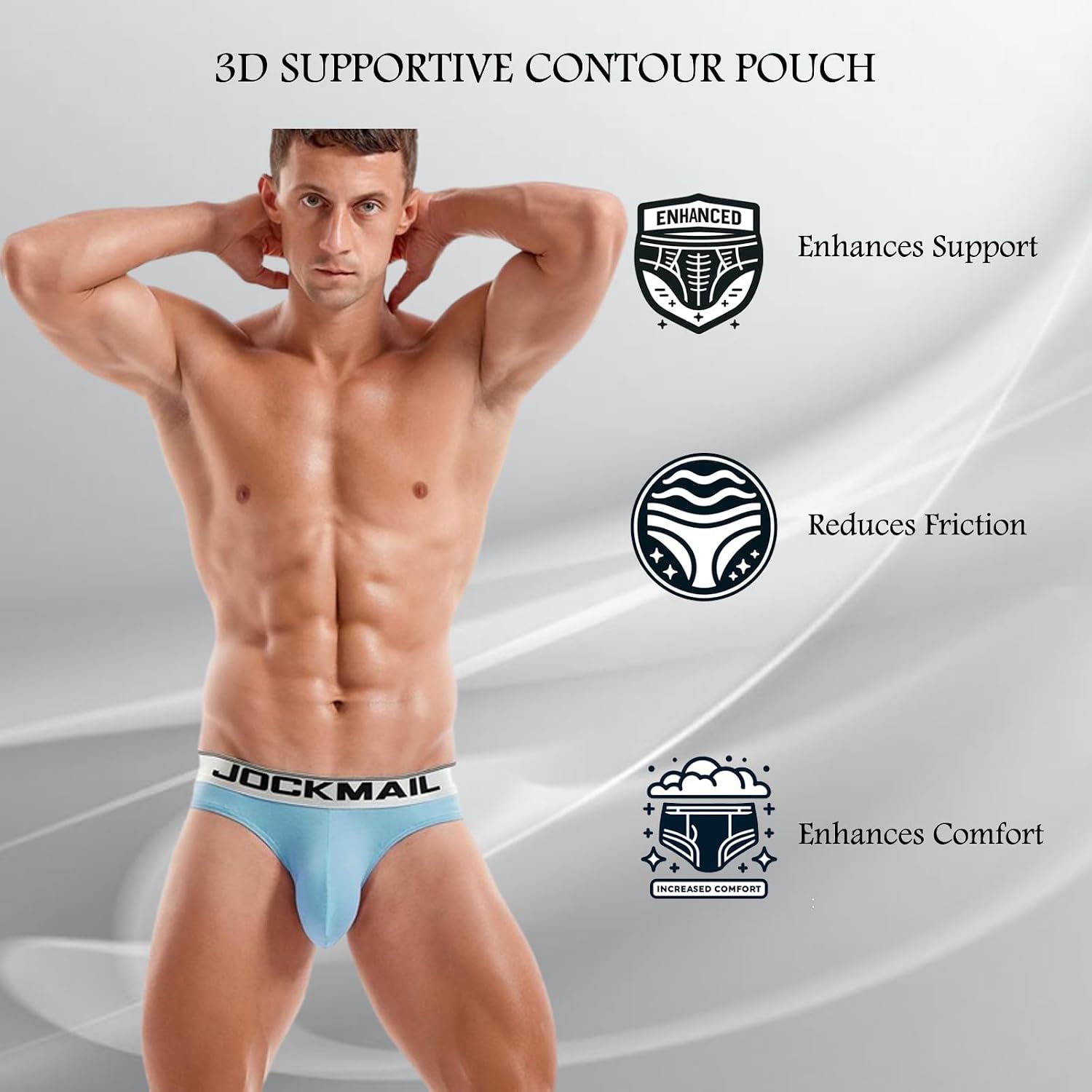 JOCKMAIL 3 Pack Mens Cotton Briefs Comfort Briefs Underwear Pack with Supportive Pouch for Everyday Fit, Gym