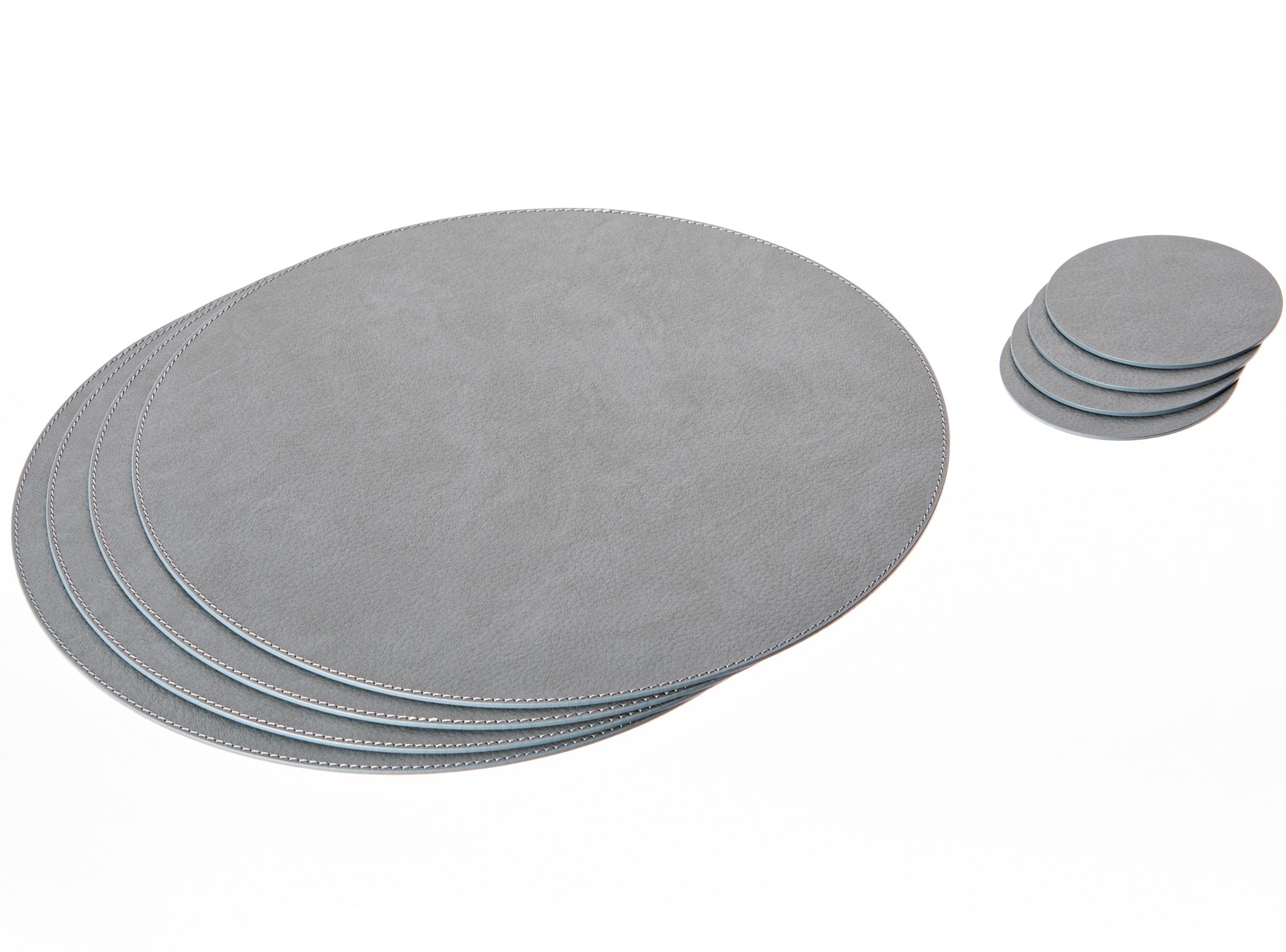 thumbnail: Nikalaz Ronde Placemats & Onderzetters Gerecycled Leer Set - Petroleumgroen 4+4 Stuks