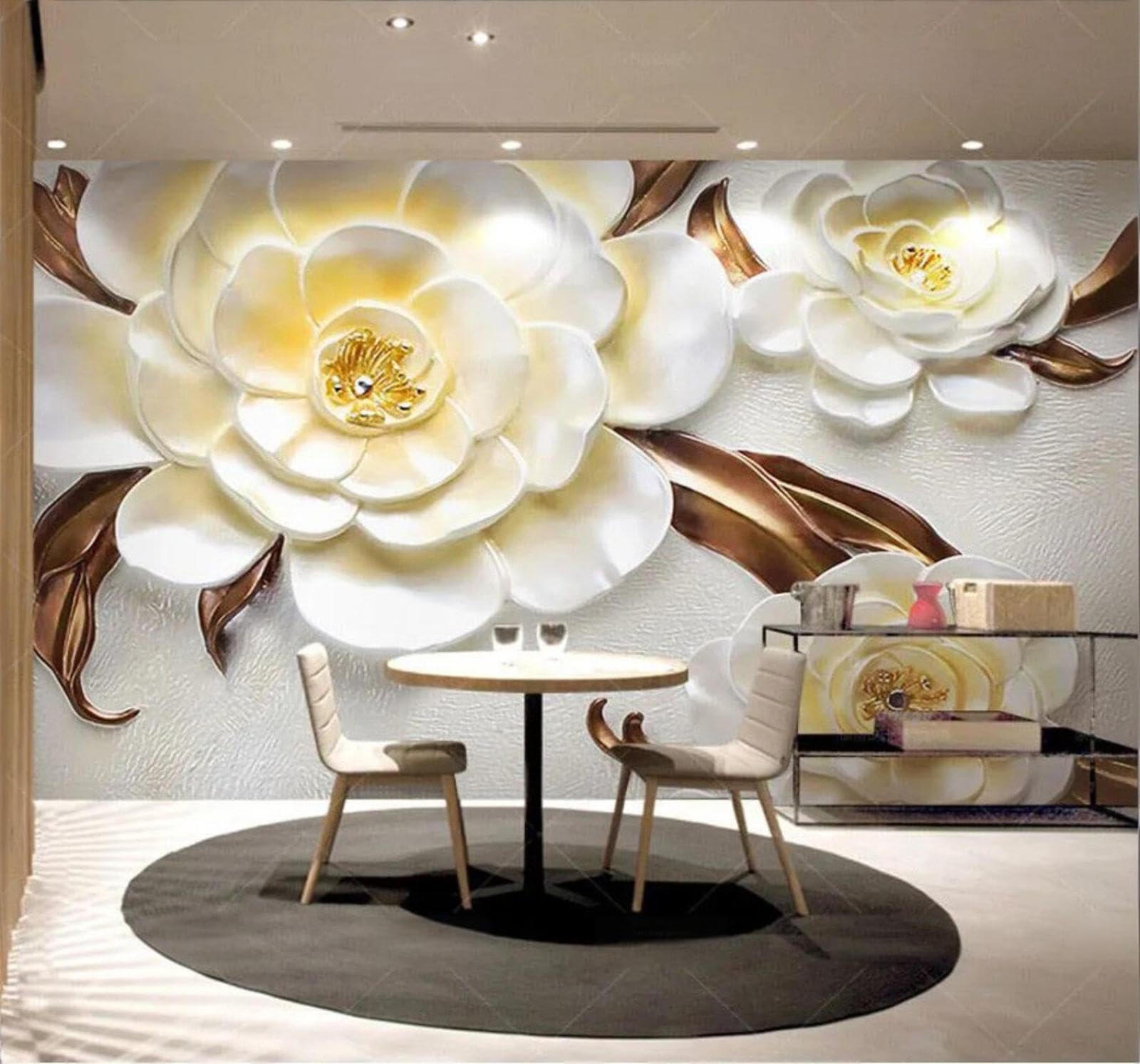 Wallpaper-3D-Xlm 300Cm×210Cm(B×H) Relief Three Dimensional Minimalist Beautiful Flowers 3D Wallpaper Easy Install Feature Office Living Room Sofa Bedroom Tv Background Wall Decoration-300Cm×210Cm
