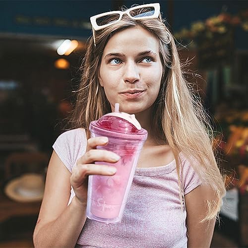 Miniatura 3 de ALASSE Sakura - Vaso de agua Sakura Tum-bler con tapa y pajilla, botella de agua reutilizable de doble pared de 16 onzas, a prueba de fugas, taza de