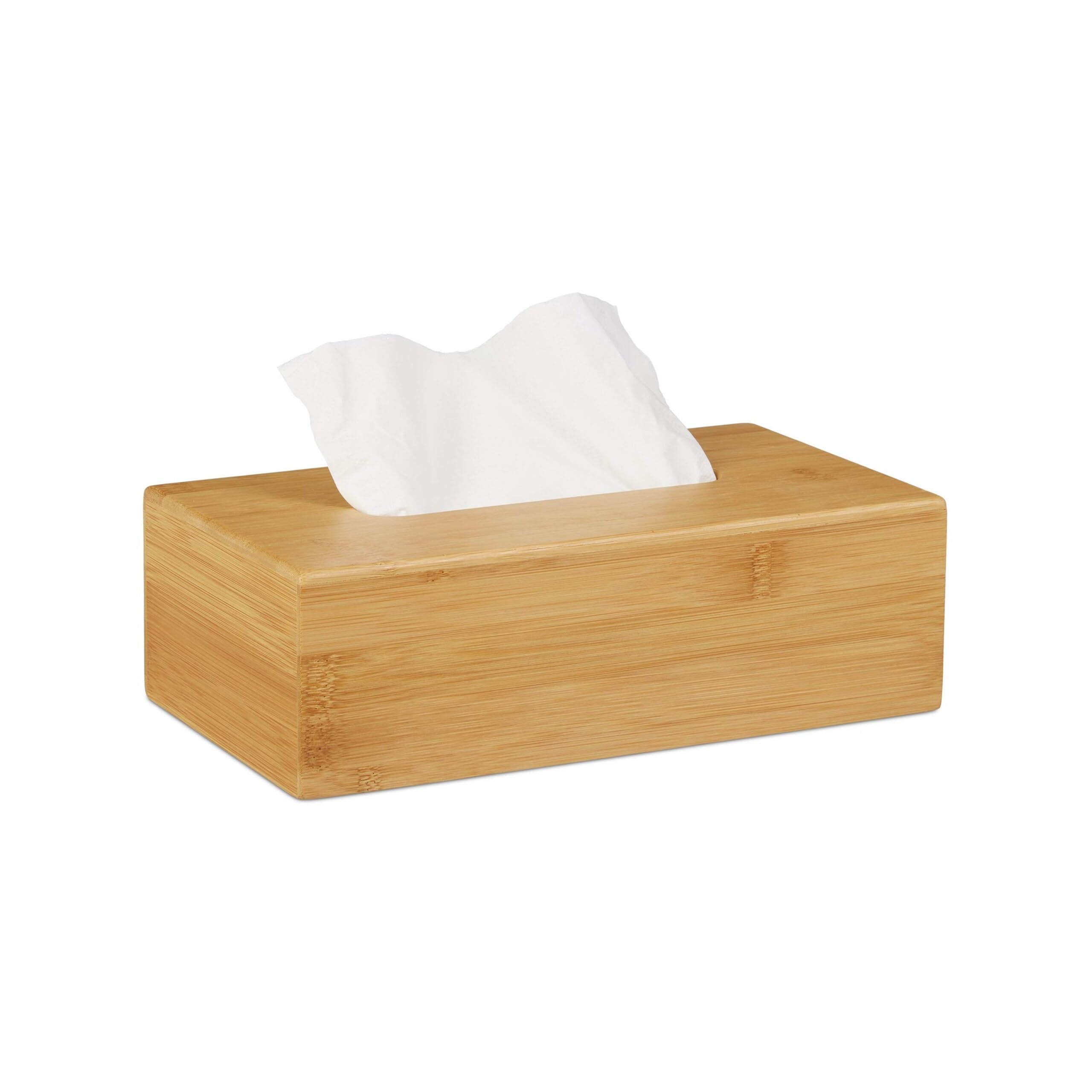 Relaxdays Bambusowe pudełko na chusteczki kosmetyczne, wys. x gł.: 8,5 x 27,5 x 15,5 cm, dozownik chusteczek higienicznych i kosmetycznych, naturalny