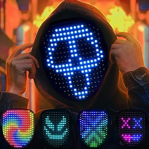 ORWINE Halloween LED Mask, Light Up Mask with Gesture Sensing, Halloween Mask LED Lighted Face Transforming Mask for Festival Dj Cosplay Halloween Costume Masquerade Parties