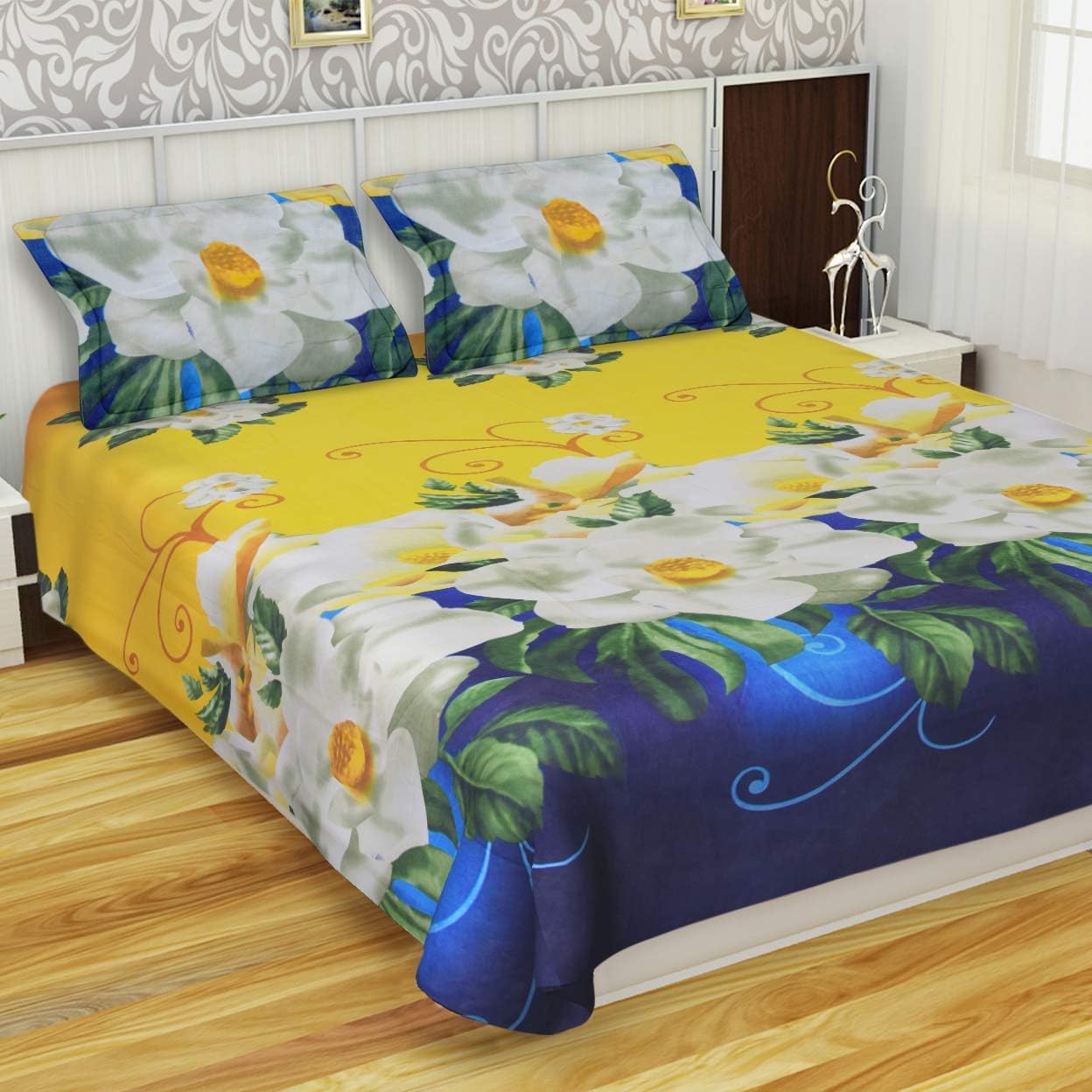 ViVAN : Era of Warmth & Comfort Floral Printed Microfiber Wrinklefree Super Soft 144 TC Bedsheet for Double Bed with 2 Pillow Covers (220x228 cm, Yellow) (B0D17X5L7Q) Amazon Price History, Amazon Price Tracker