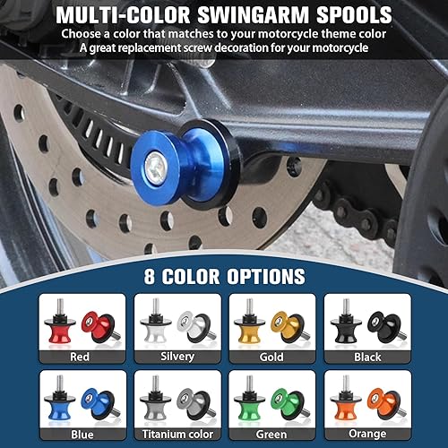 Miniatura 4 de CHIFUN 2 carretes de brazo oscilante de motocicleta M8 X1.5 de 0.315 in deslizadores de aluminio CNC carretes de basculante Tornillo de soporte