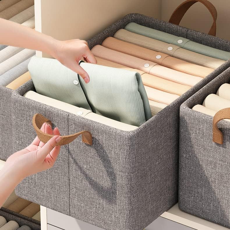 Image of TEKCOOL 4 Pcs Wardrobe Organizer for Clothes with Metal Frame Rectangle Storage Baskets for Clothing Fabric Storage Box with Handles Shelf Basket for Storage Clothes Pants Jeans Sweater (Grey)'