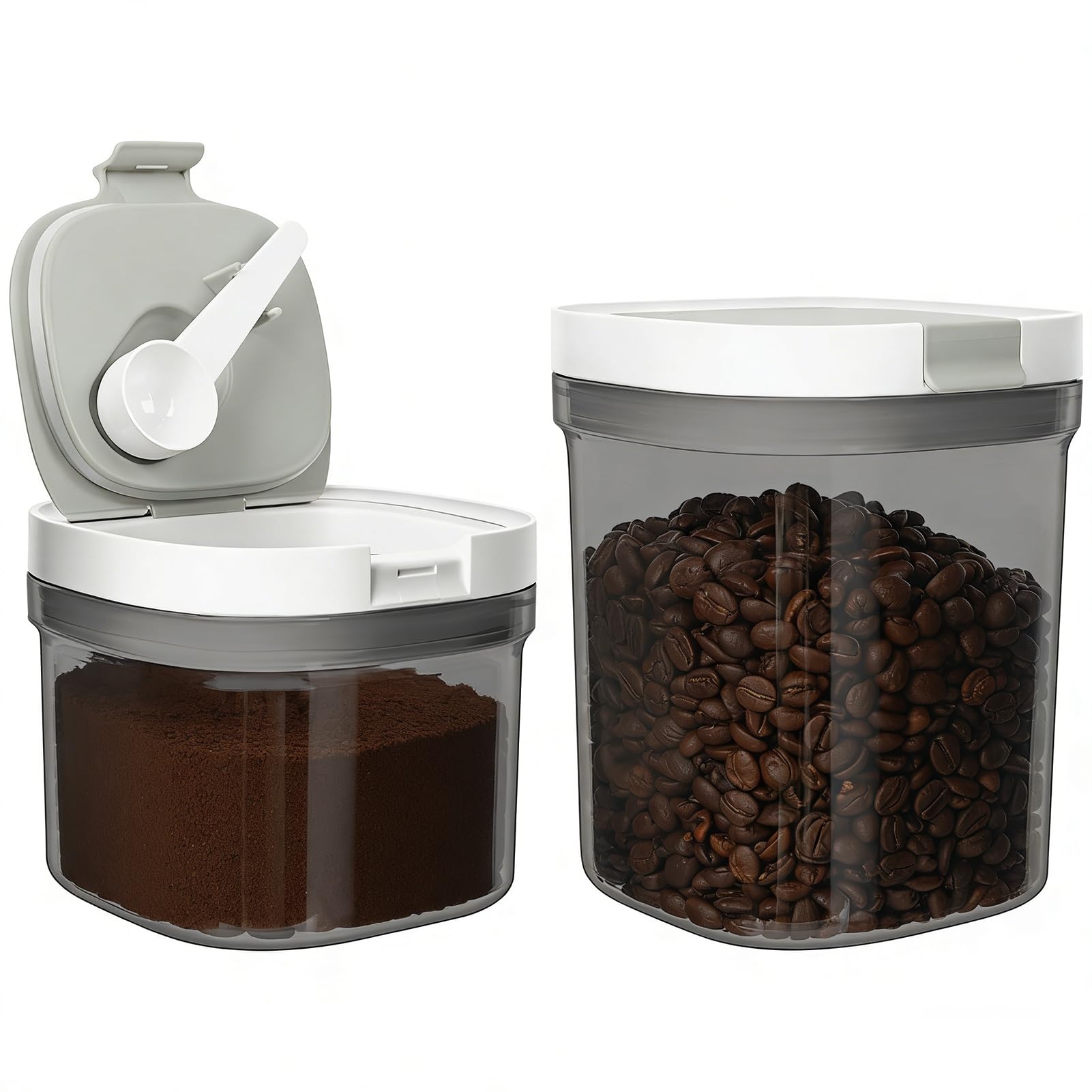 UHAPEER Airtight Coffee Bean Storage Container 1300ml / 800ml, Stackable Food Canister with Lid & Scoop, BPA Free Plastic Pantry Storage Jar for Coffee, Sugar, Flour, Tea, Dry Food & Kitchen Storage