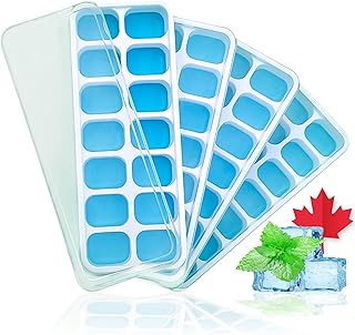 KANOOPA Ice Cube Trays with Lids 4 Pack – 56 Ice Molds, BPA Free, Flexible Silicone, Easy Release Ice Cube Tray for freezer with Spill-Resistant Removable Lid, Better Sealing, Dishwasher Safe, Stackable Ice Trays with Covers for Cocktail and Chilled Drinks (Pack of 4)